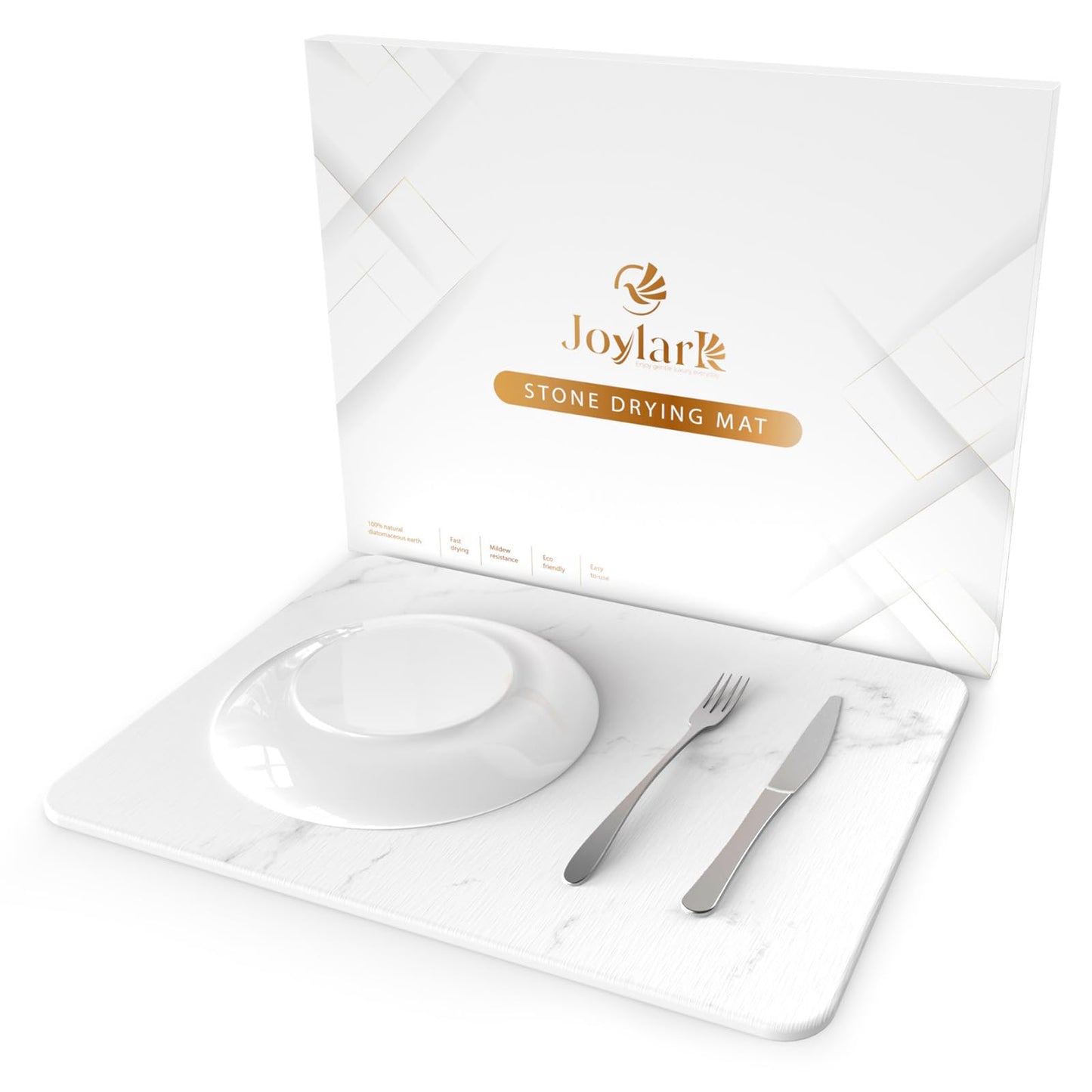 Joylark Stone Dish Drying Mat for Kitchen Counter - Ultra Absorbent Diatomaceous Earth Stone Mat, Quick Drying, Non-Slip, Heat Resistant, Eco-Friendly Dish Drying Stone(15.6x11.7 inch, White Marble)