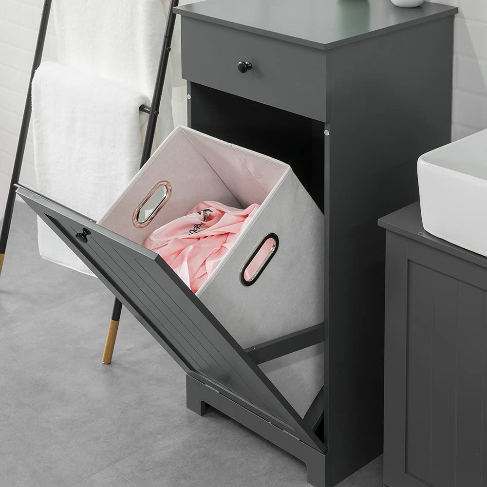 Haotian Bathroom Laundry Basket, Laundry Cabinet, Bathroom Hidden Laundry Hamper Cabinet, Clothes Basket, Grey, BZR21-DG
