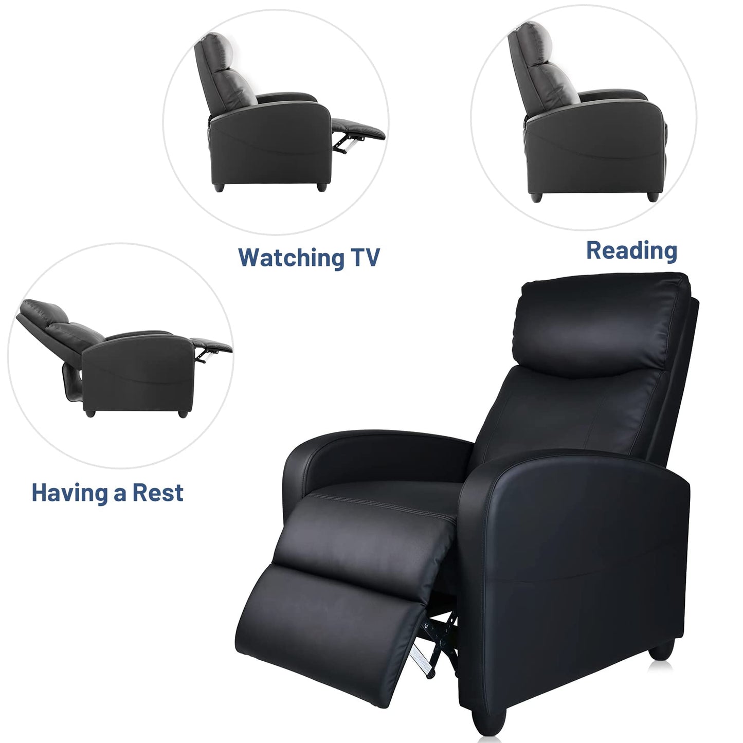 FONTOI Living Room Recliner Chair, Massage Reclining Single Sofa Adjustable Home Theater Seating with Thick Seat Cushion and High Back Padded Backrest, Black