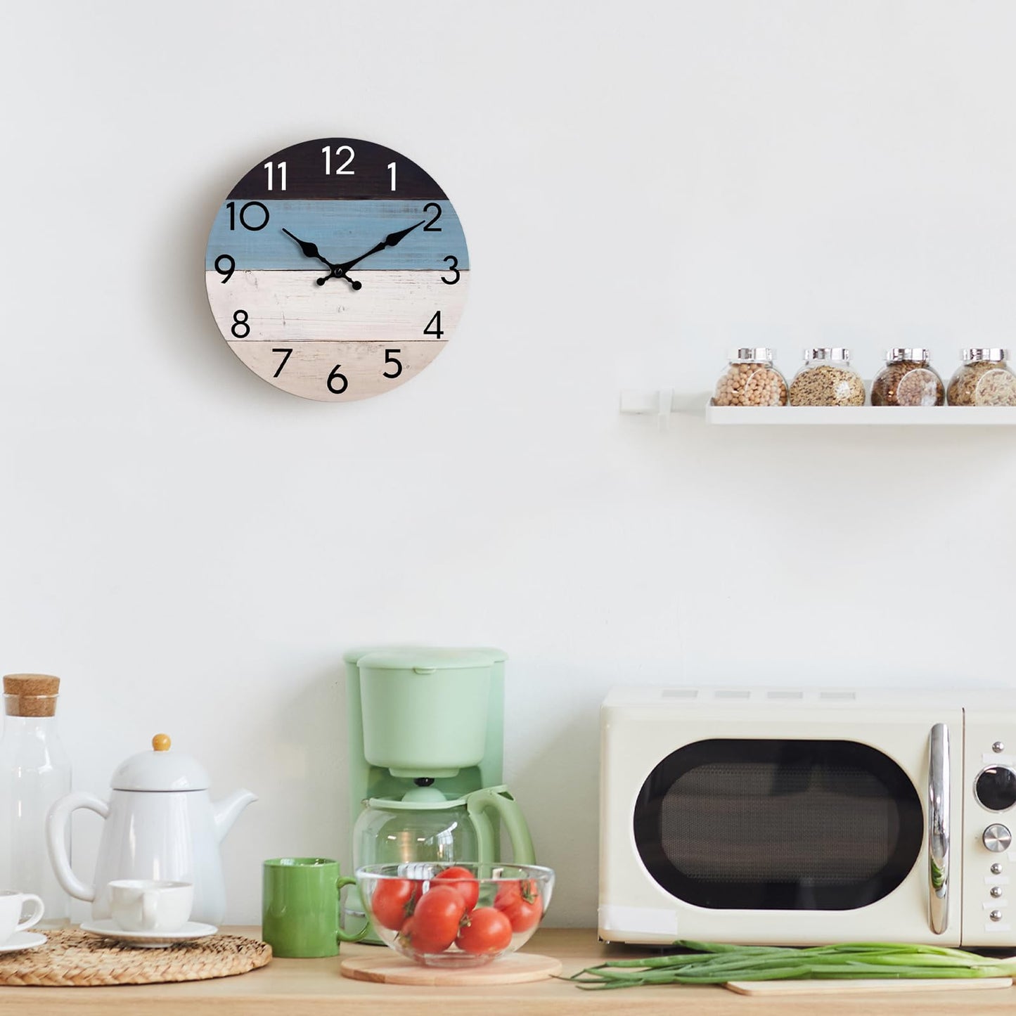 KECYET Wall Clock Silent Non-Ticking Beach Style Clocks Battery Operated Coastal Blue Country Retro Rustic Decorative for Pool Kitchen Bathroom Bedroom Home (8 Inch)