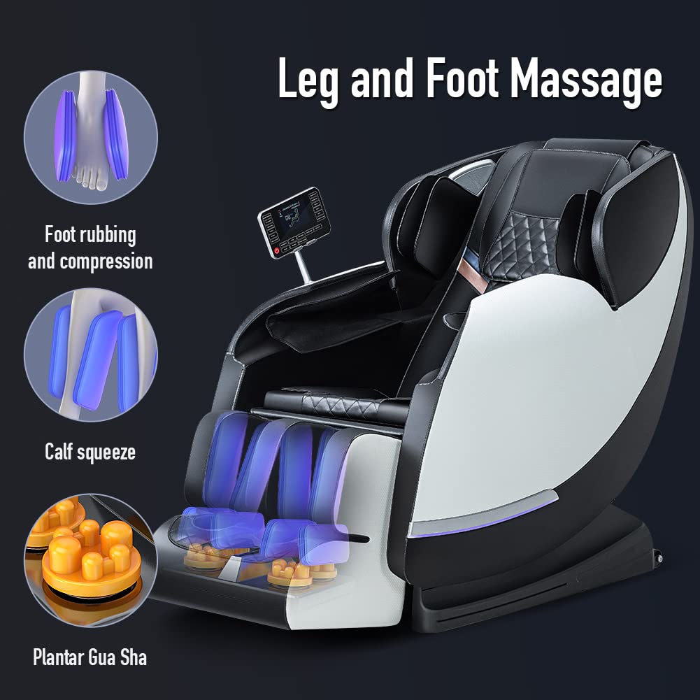 BONTEC Massage Chair Full Body Recliner - Zero Gravity with Heat and Shiatsu Foot Massage Office Chair LCD Touch Screen Display Bluetooth Speaker Airbags Foot Rollers (White)