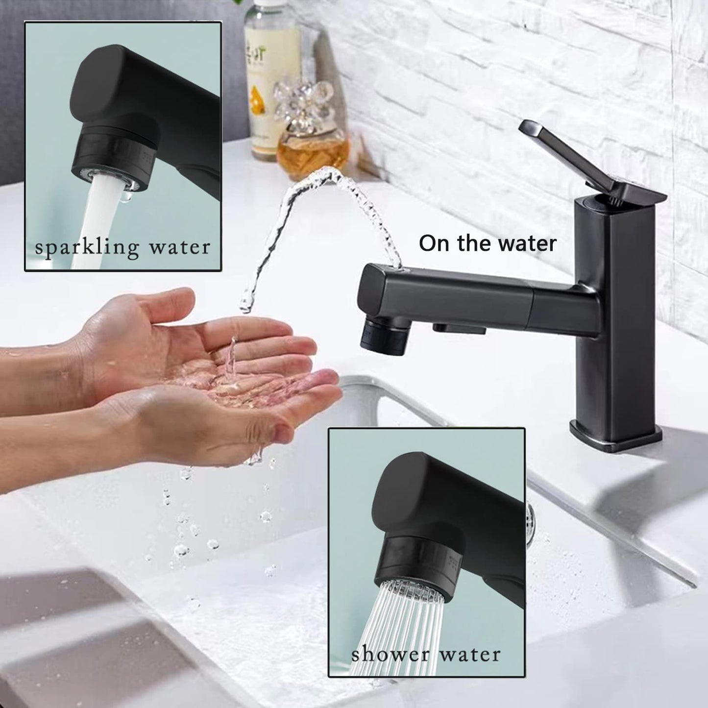 HANPI Black Pull Down Bathroom Faucet with Sprayer