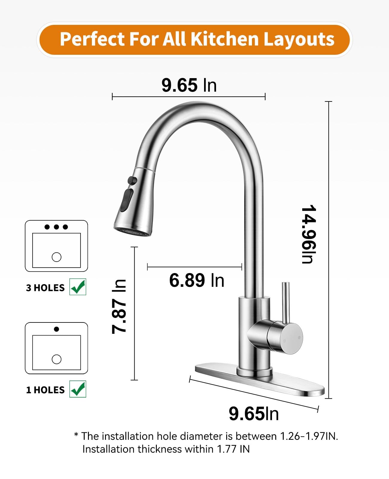 Jafeton Modern Kitchen Faucet with Pull Down Spout