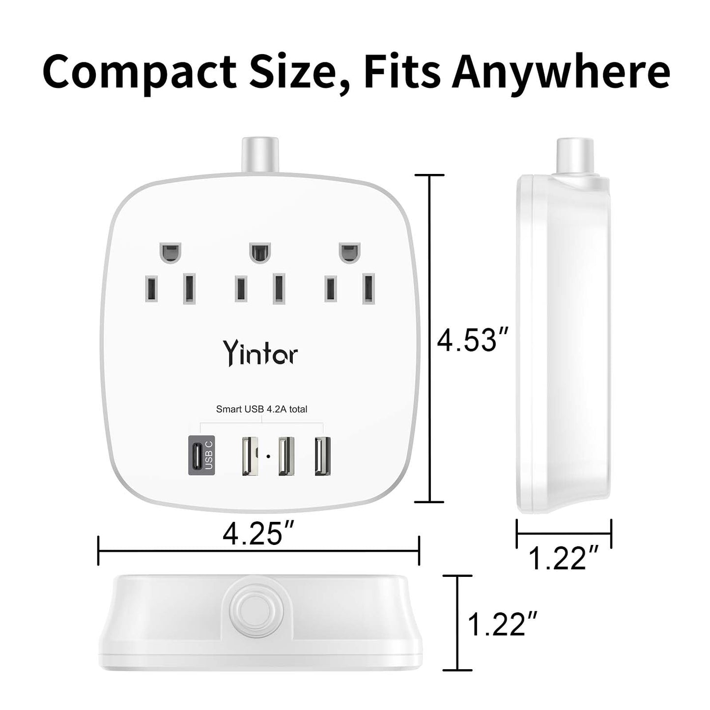 6 Ft Flat Extension Cord with 3 Outlets & USB