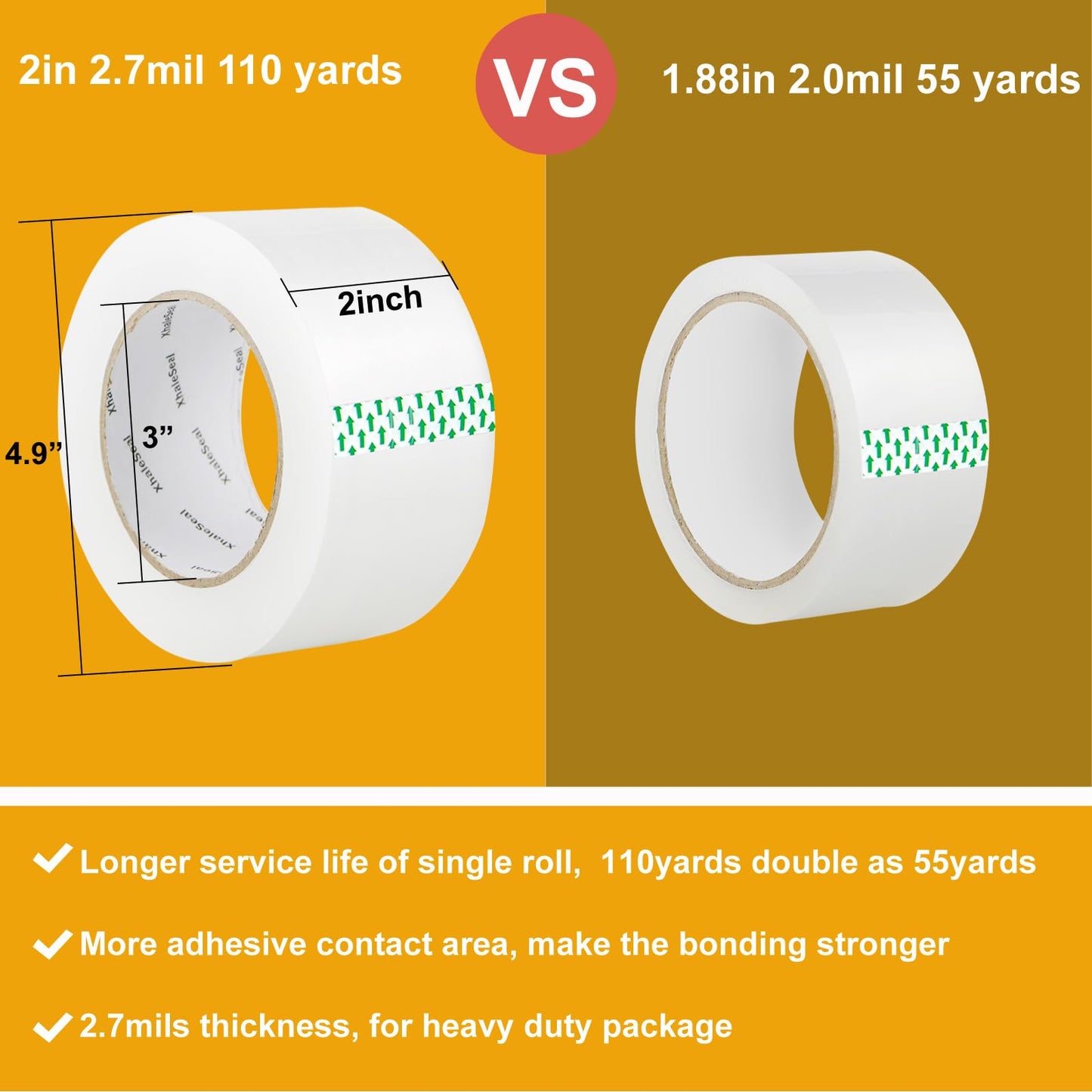 Xhaleseal Clear Packaging Tape 12 Rolls 2.7mils 2inch 110Yards Total 1320yards 3960feet Refill Heavy Duty Packing Tape for Moving Shipping Packaging Boxes
