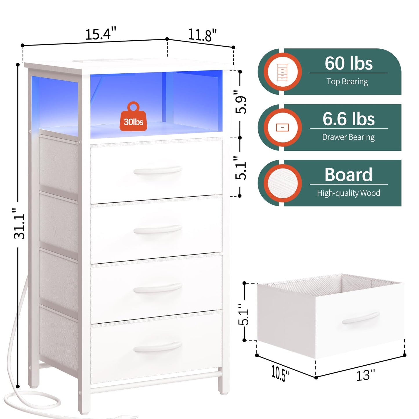 Yoobure LED Nightstand with USB Charging Station