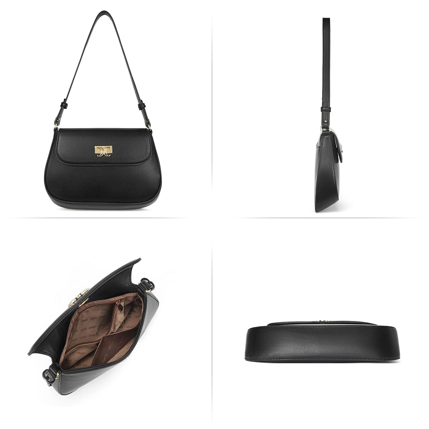 CLUCI Small Leather Shoulder Bag with Zipper