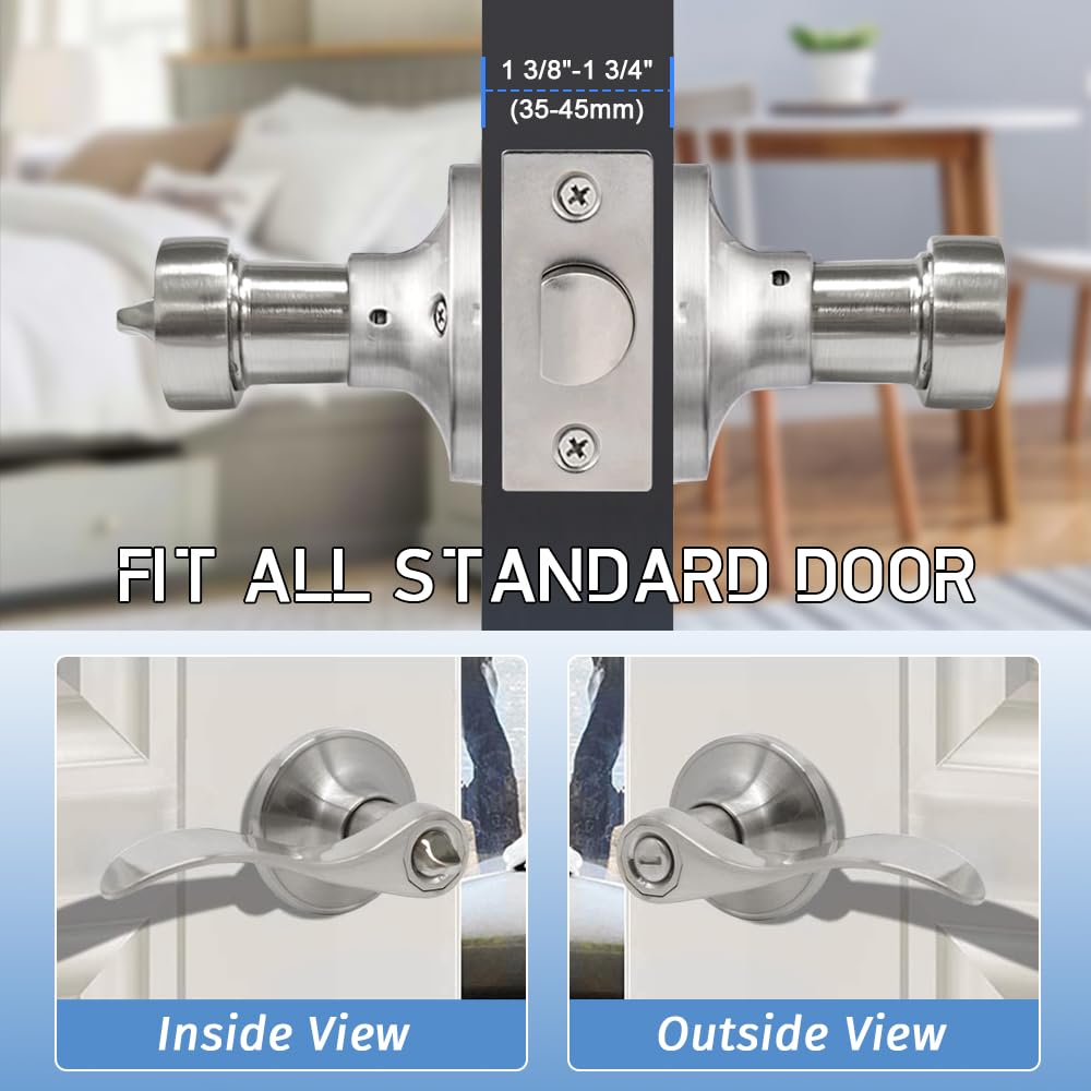 GOHATI Privacy Door Lever, Stain Nickel Interior Door Handle Keyless Wave Style Door Handle for Bedroom, 10 Pack