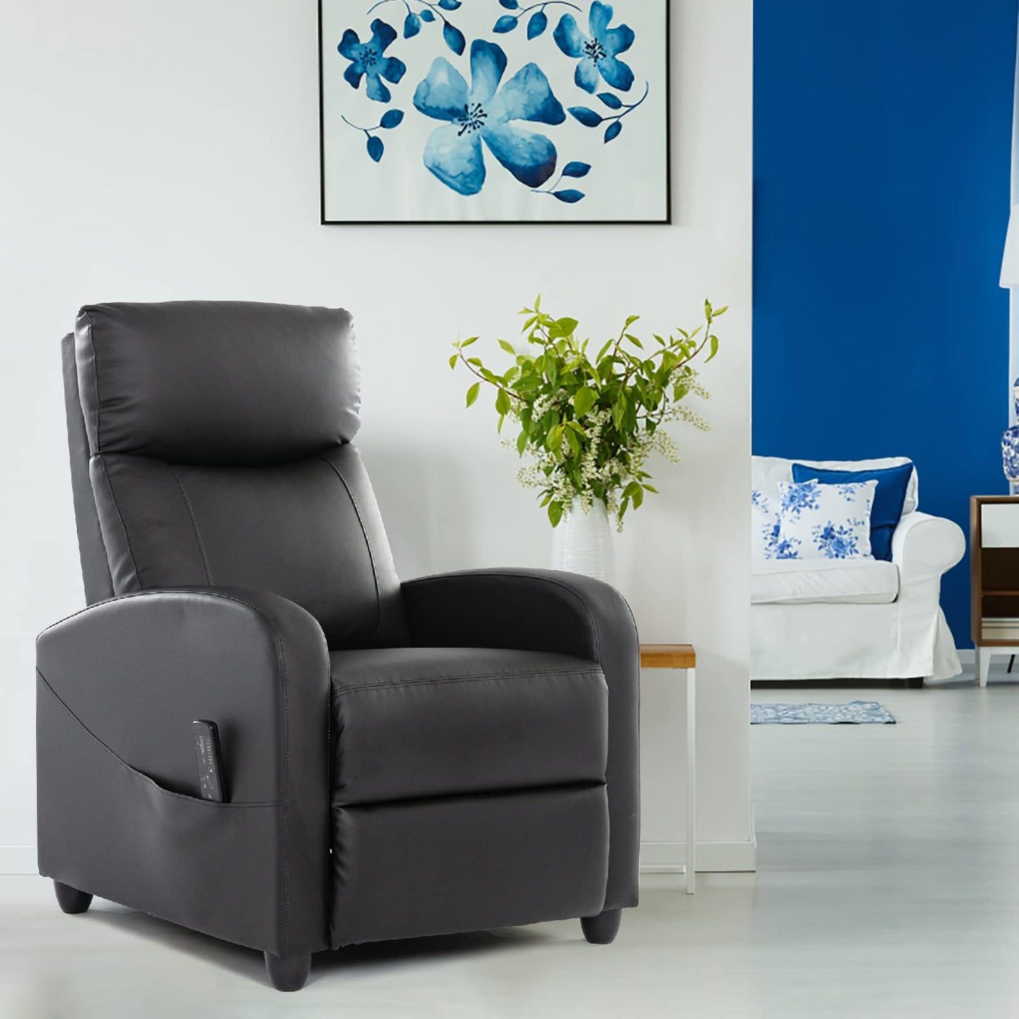 FONTOI Living Room Recliner Chair, Massage Reclining Single Sofa Adjustable Home Theater Seating with Thick Seat Cushion and High Back Padded Backrest, Black