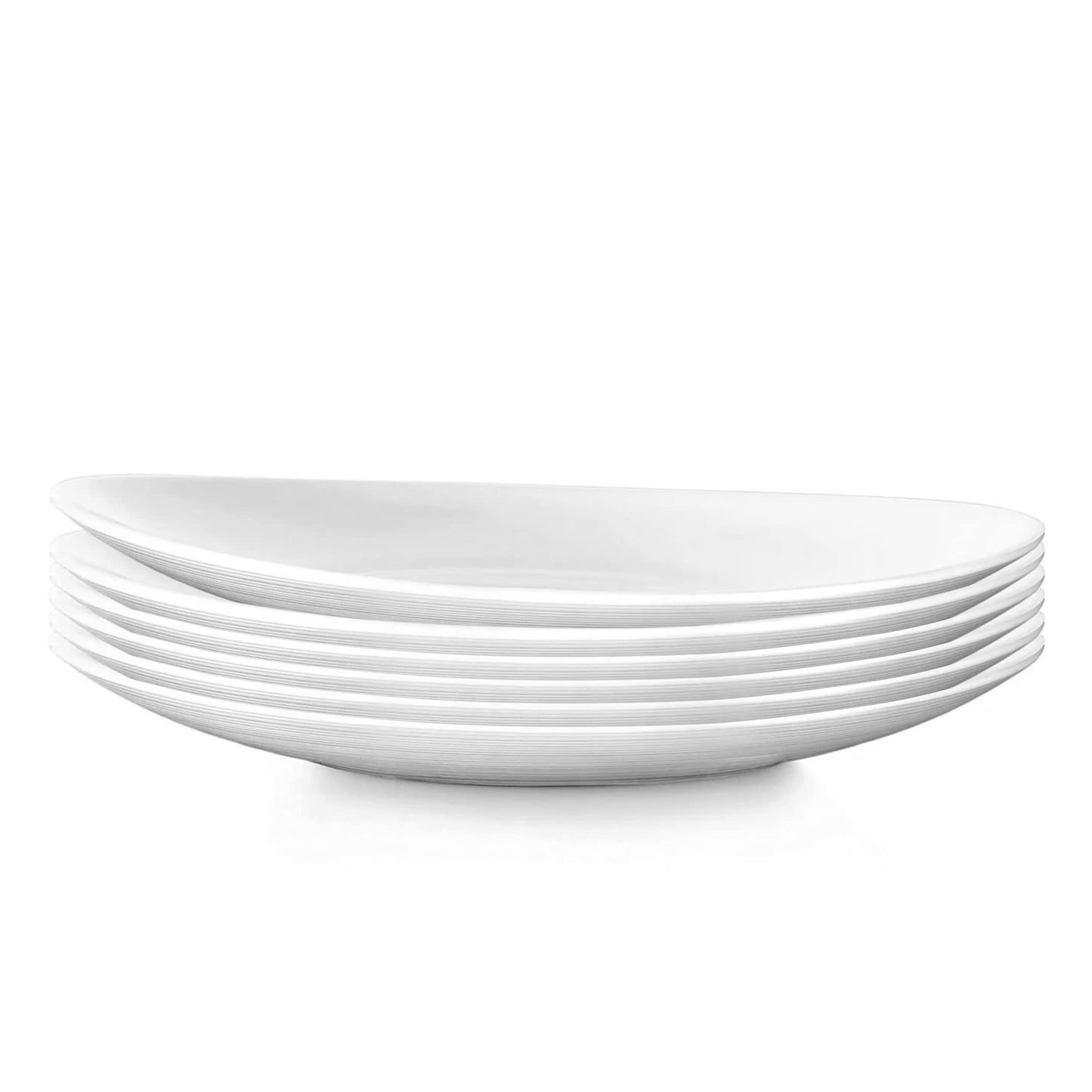 Bormioli Rocco Prometeo Set Of 6 Dessert Plates, 8.75" X 7.5" Tempered Opal Glass, Clean White, Curved Design With External Textures Dinnerware.