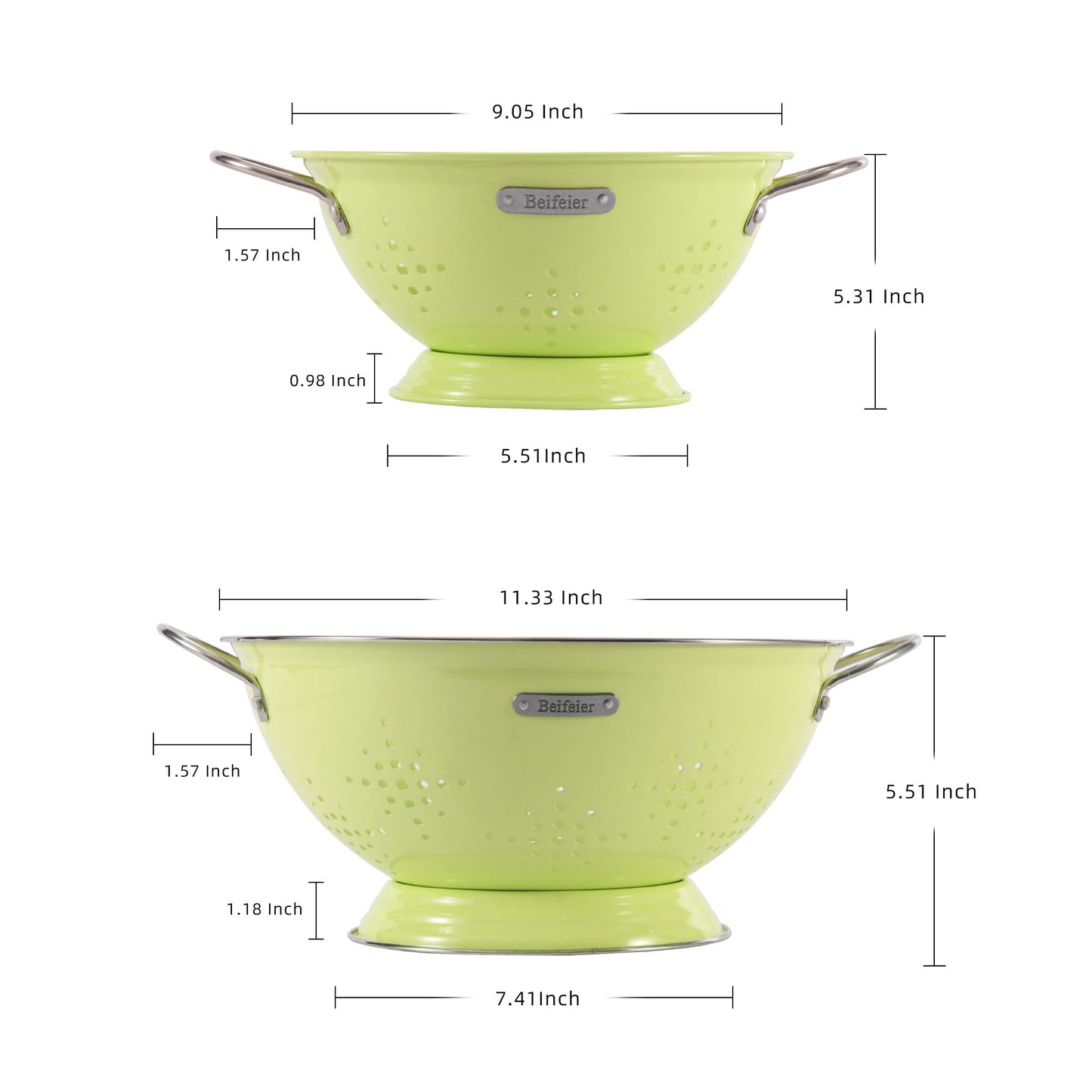 Metal Colander Set with Handles - 2Qt & 6Qt