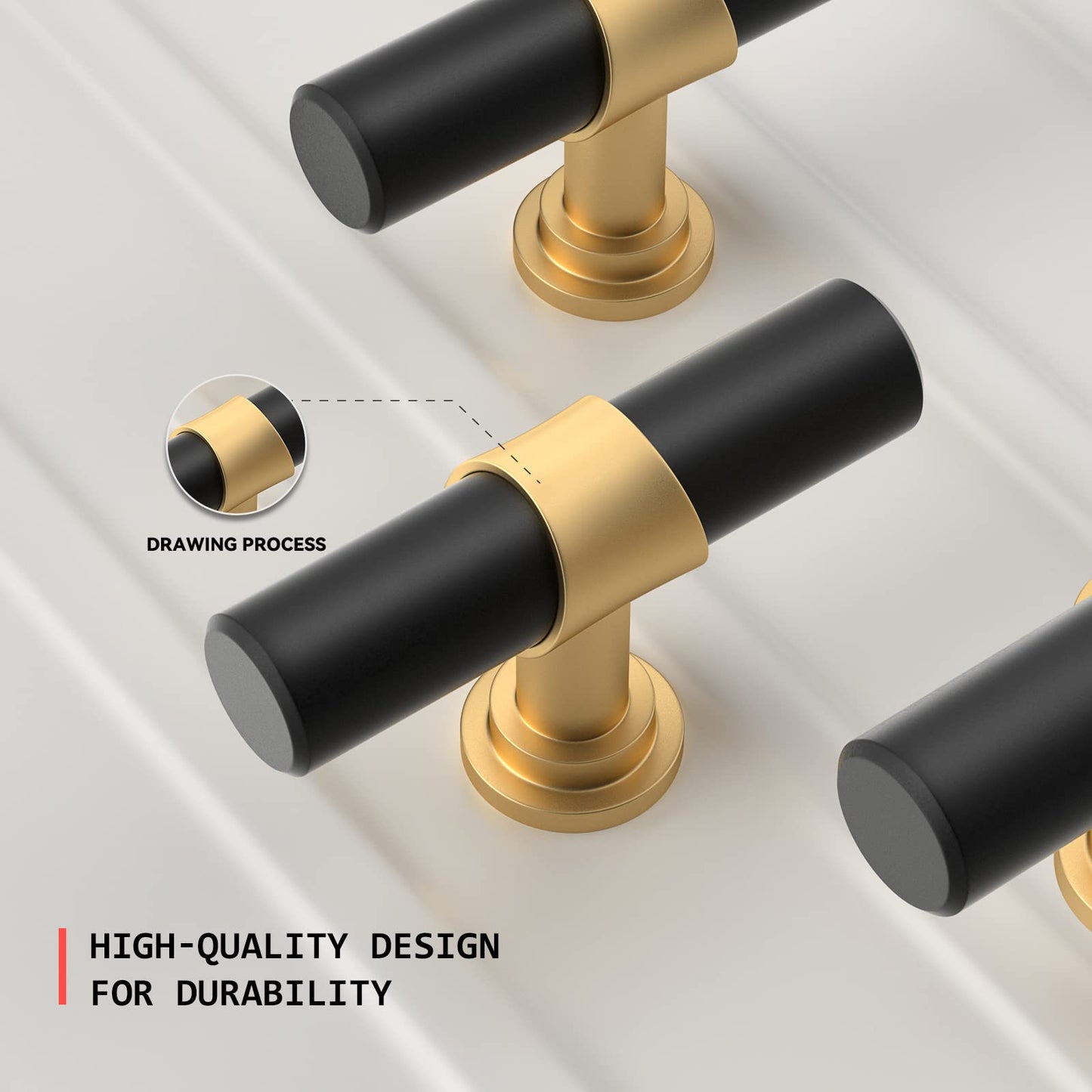homdiy 30 Pack Cabinet Knobs Gold & Black Drawer Knobs for Dresser Cupboard Door, Modern Kitchen Cabinet Knobs Brushed Brass - Mette Black T Bar Knobs with 2 Inch Overall Length