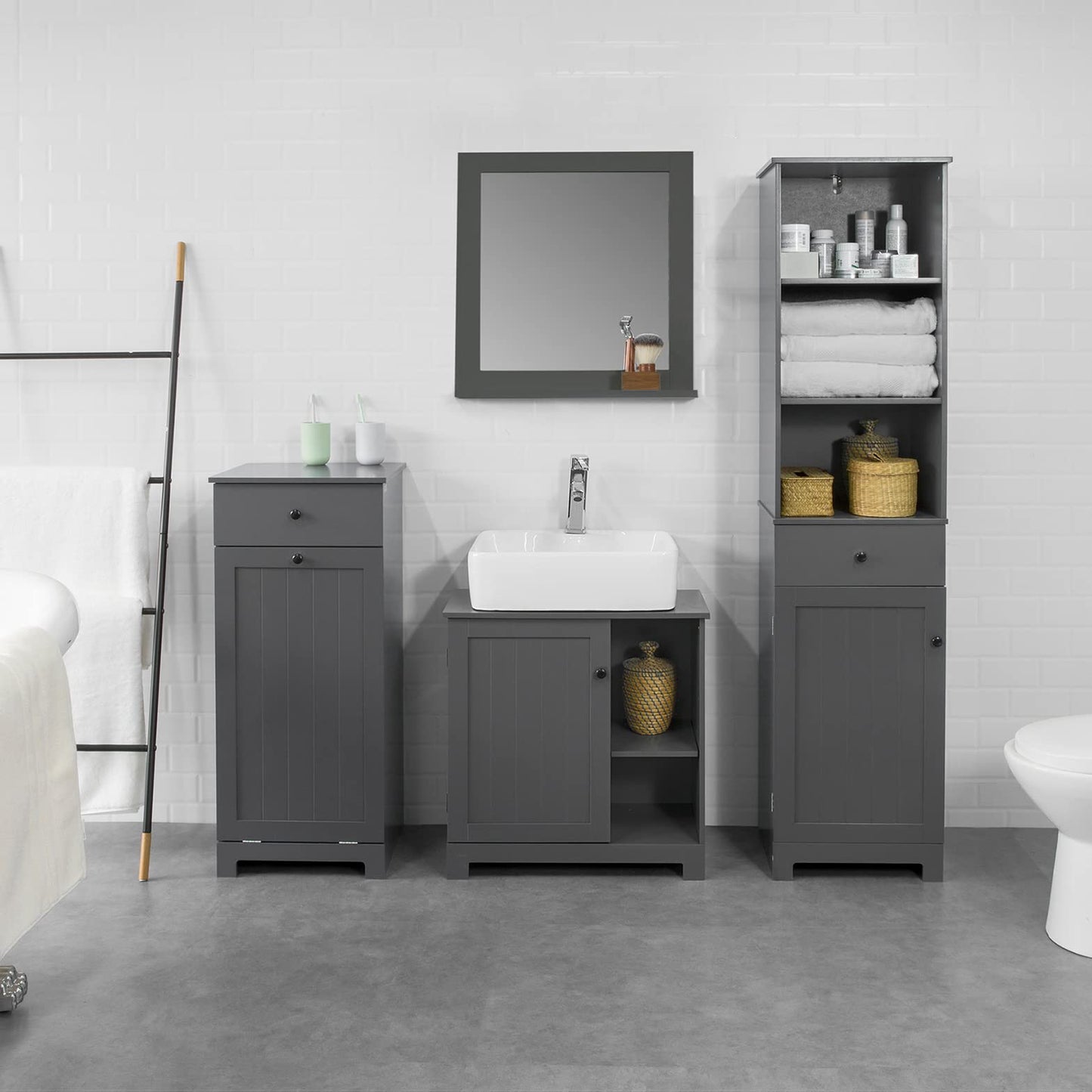 Haotian Bathroom Laundry Basket, Laundry Cabinet, Bathroom Hidden Laundry Hamper Cabinet, Clothes Basket, Grey, BZR21-DG