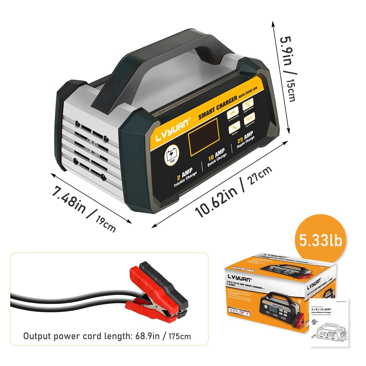 12V Smart Car Battery Charger with Winter Mode