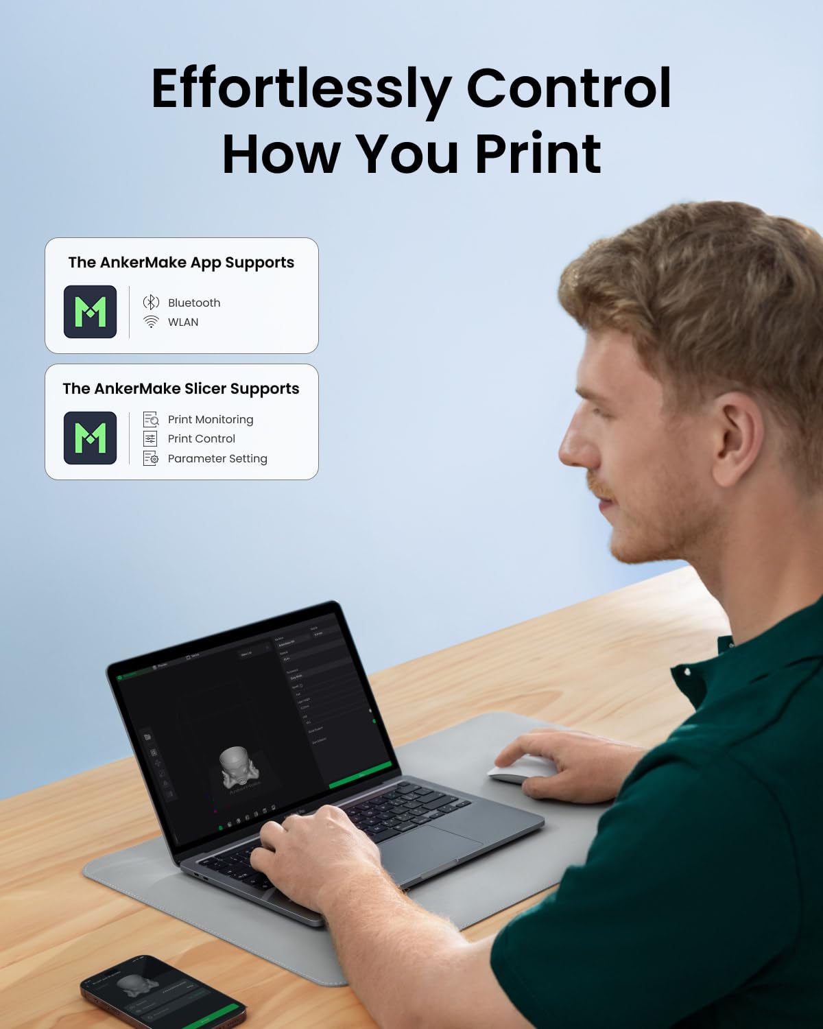 AnkerMake M5C 3D Printer, 500 mm/s High-Speed Printing, All-Metal Hotend, Supports 300℃ Printing, Control via Multi-Device, Intuitive, 7×7 Auto-Leveling, 220×220×250 mm Print Volume