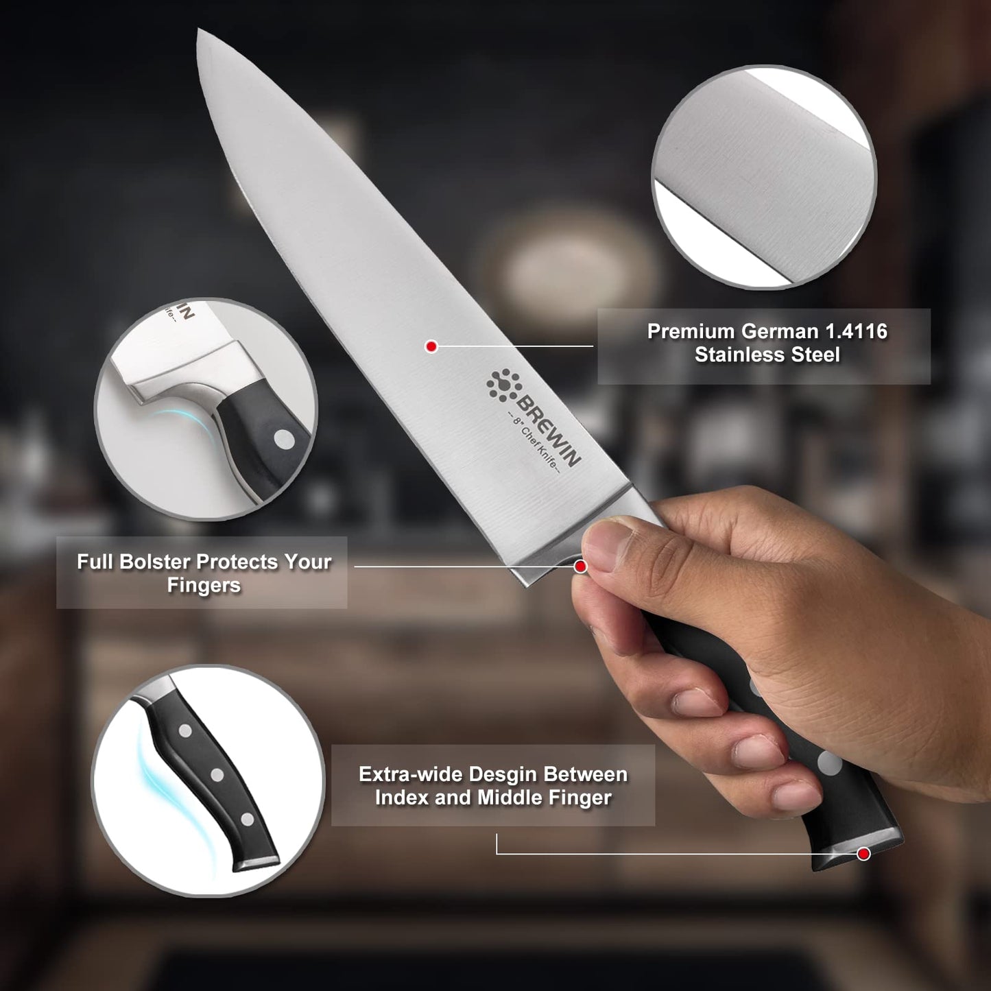 3PC Chef Knife Set by Brewin - High Carbon Steel