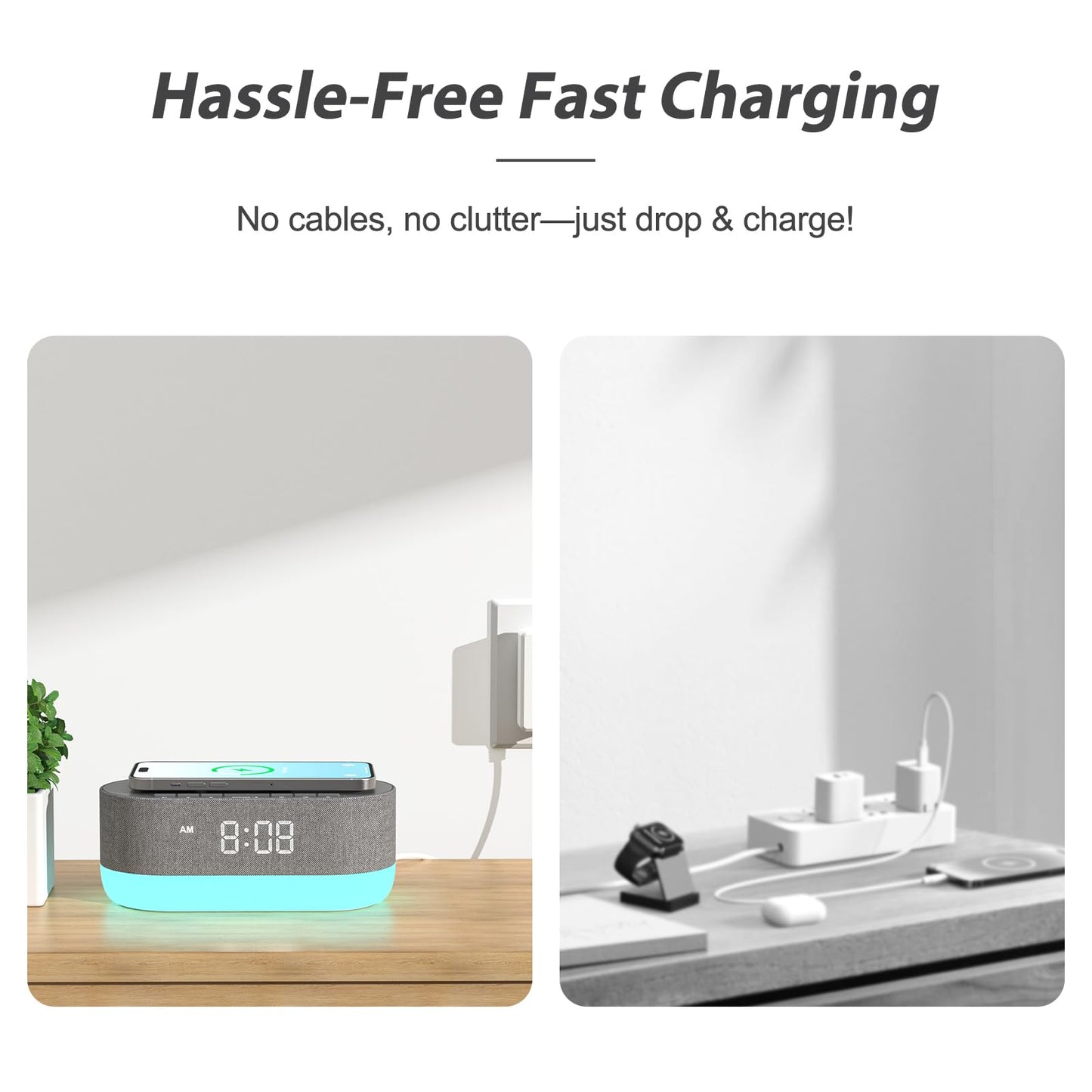 Wireless Charging Alarm Clock with Bluetooth Speaker