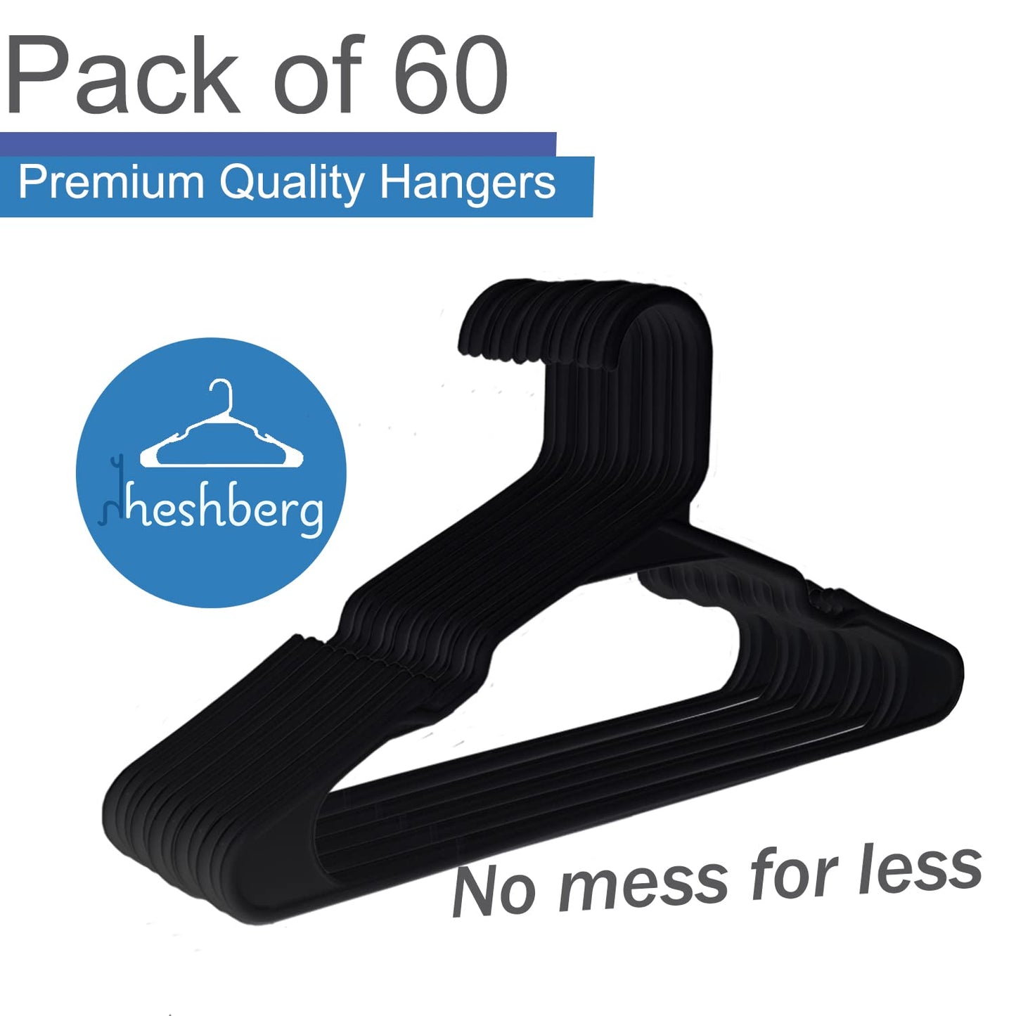 HESHBERG Kids Plastic Hangers 60 Pack - Black