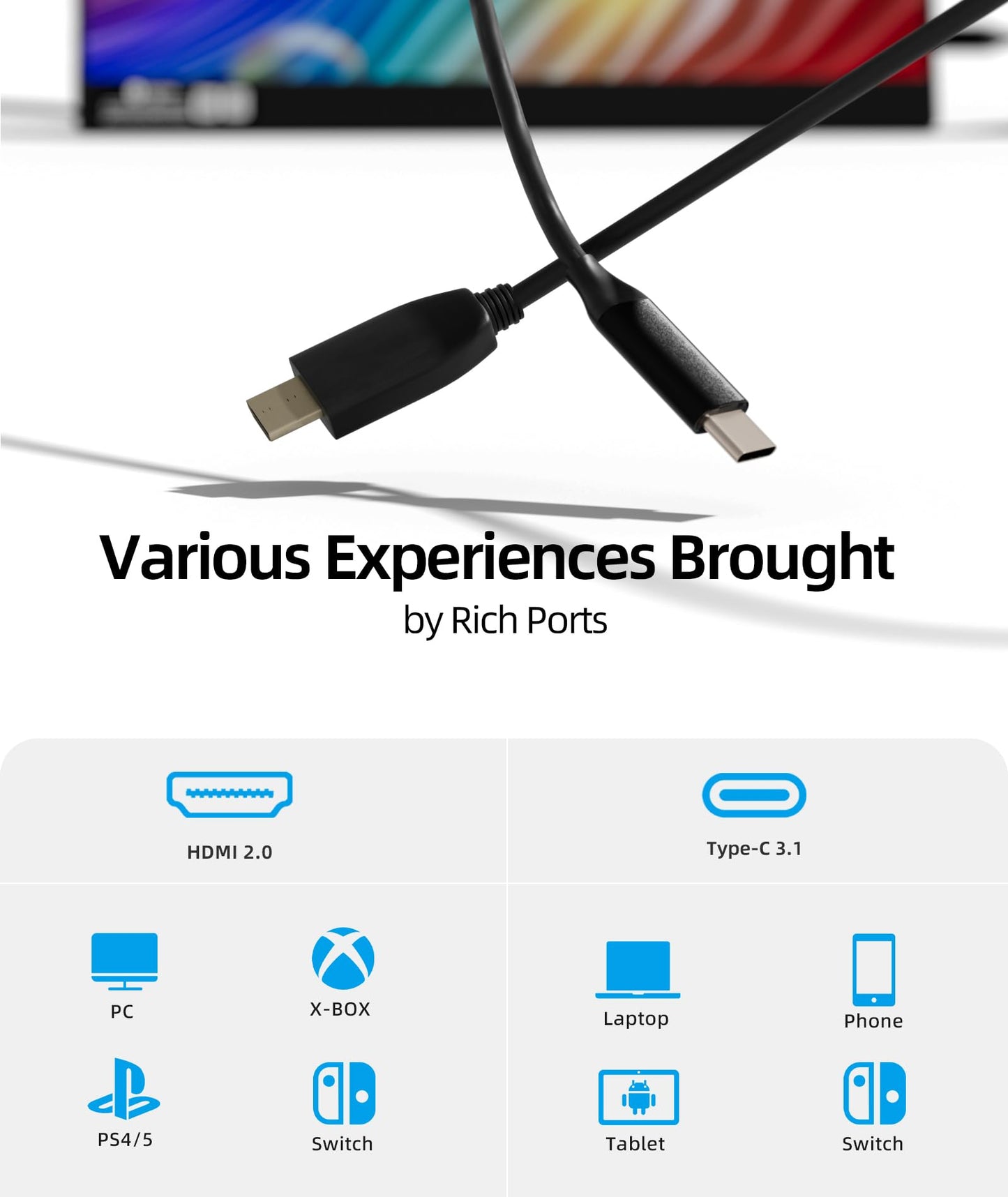 Ingnok Portable Monitor 15.6'' FHD IPS Display, A+Screen USB C HDMI Travel Monitor, Portable Screen for Laptop Mac PC Phone Xbox PS4/5 Switch