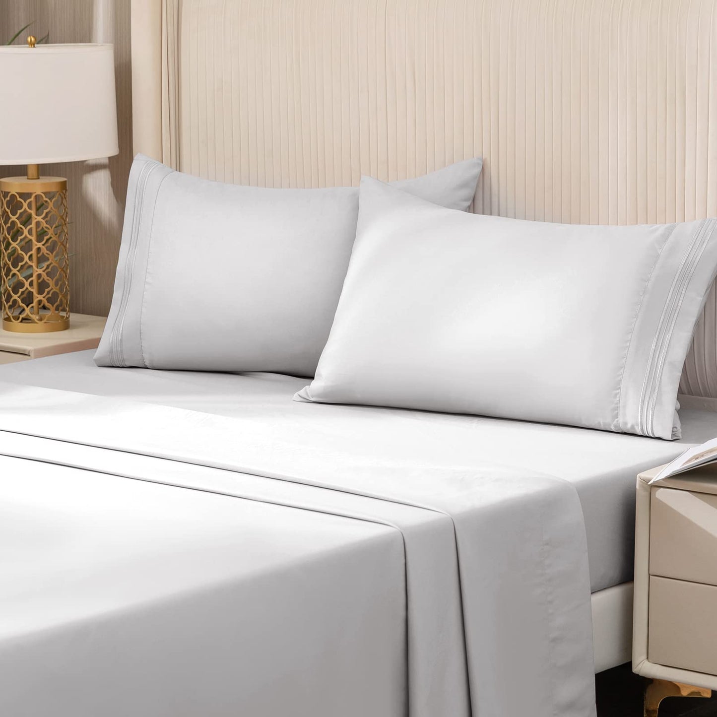REDKEY Twin Size Bed Sheets Set 3 Piece Set Soft Breathable Bedding Sheets & Pillowcases Sets Deep Pocket Twin Bed Sheets Wrinkle Resistant - Easy Care (Twin,Light Grey)