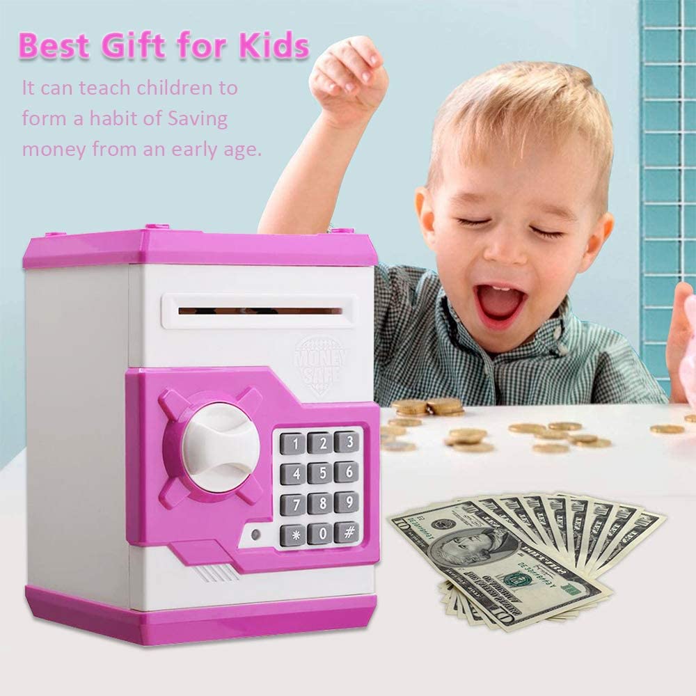 Barelove Piggy Bank Kids Money Bank Cash Coin Can, Password Electronic Saving Box ATM Bank Safe Locks Smart Voice Prompt Money Piggy Box, Great Gift for Child Kid Birthday Chirstmas (Cute Pink)