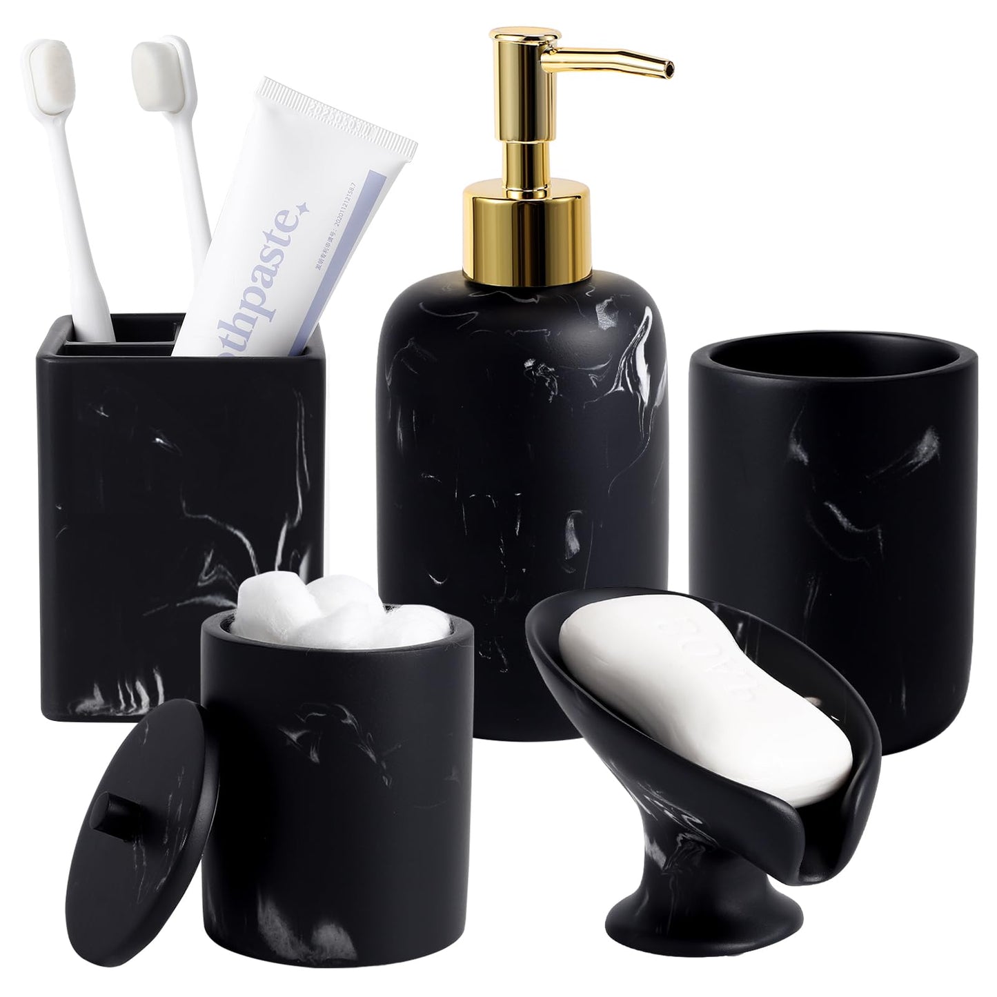 Black Marble Bathroom Accessories Set - 5 Pieces