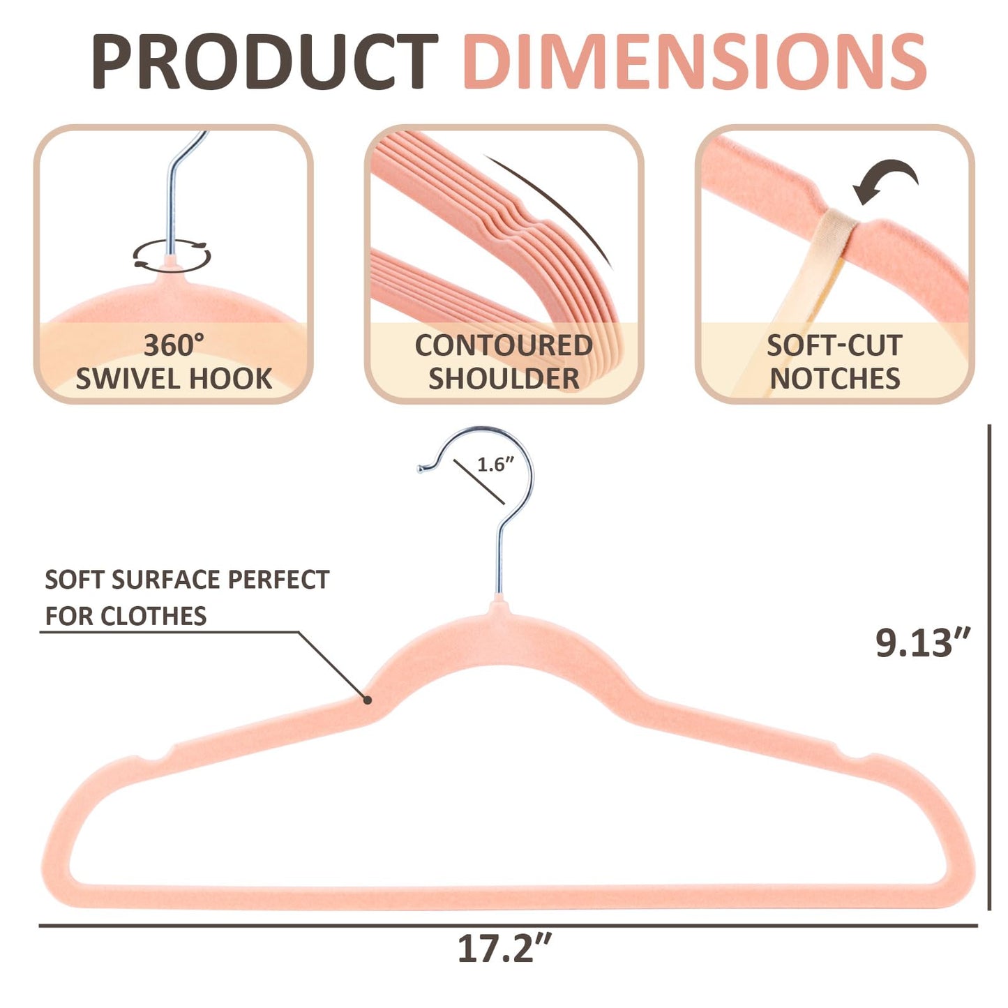50 Pack Velvet Hangers with 360 Swivel Hook