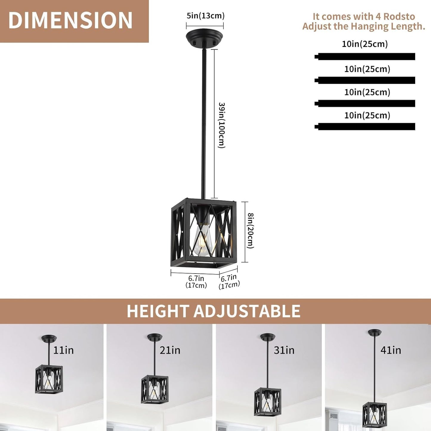 Farmhouse Black Pendant Lights for Kitchen, 2-Pack