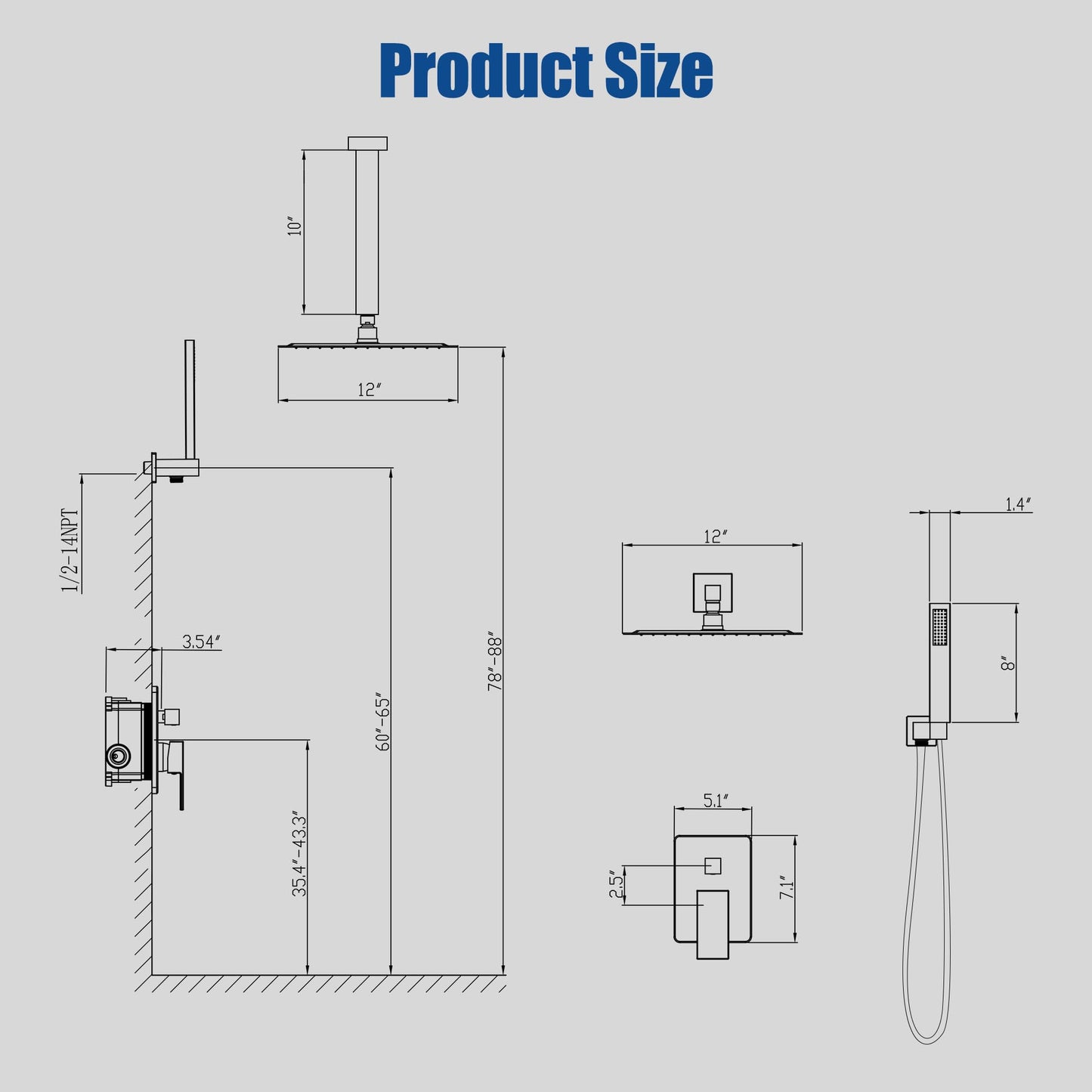 12" Rain Shower Head System with Handheld Combo