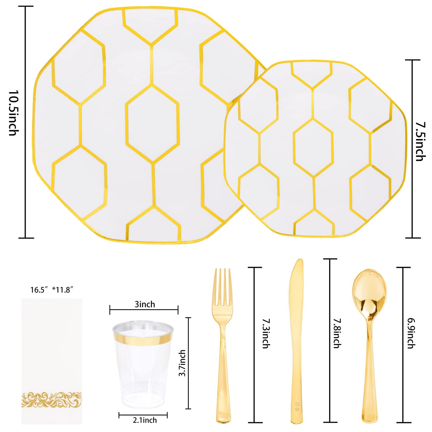 COLOSUS 175PCS Gold White Party Plates Set
