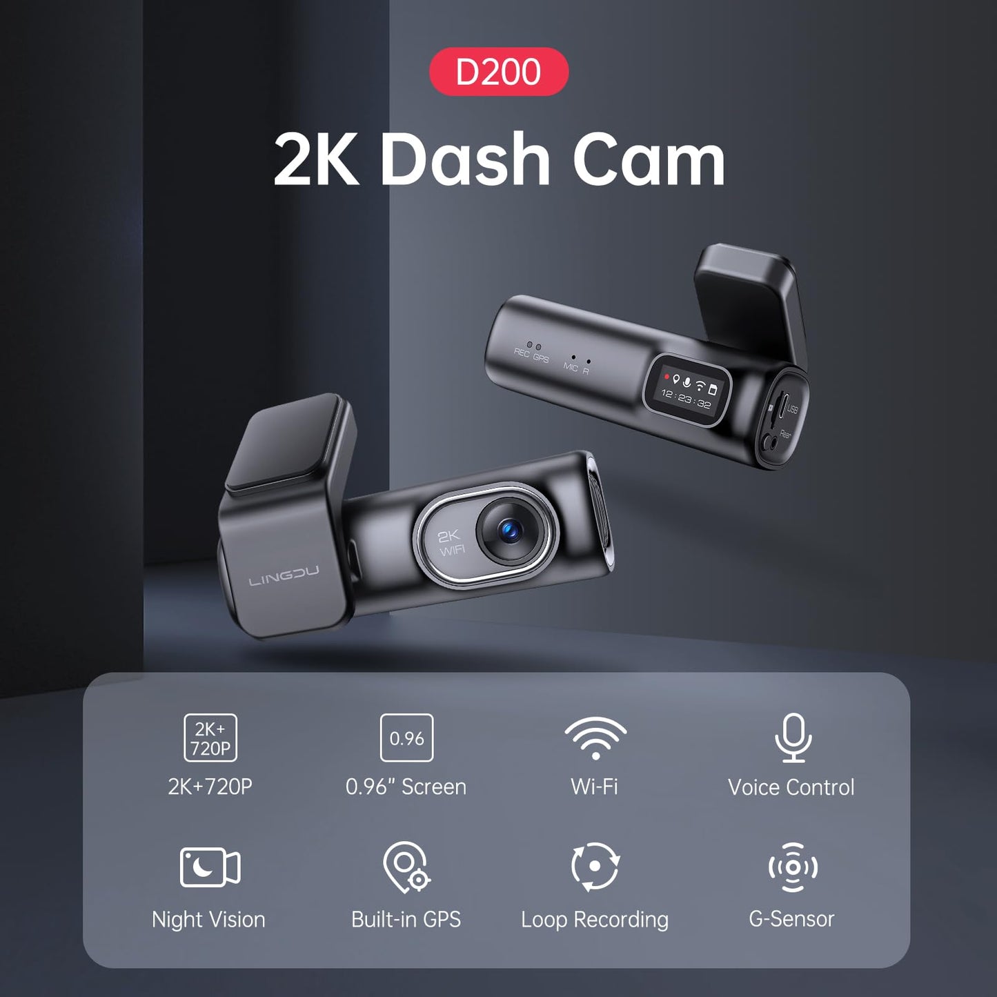 2K Dash Cam with GPS, Wi-Fi & Night Vision