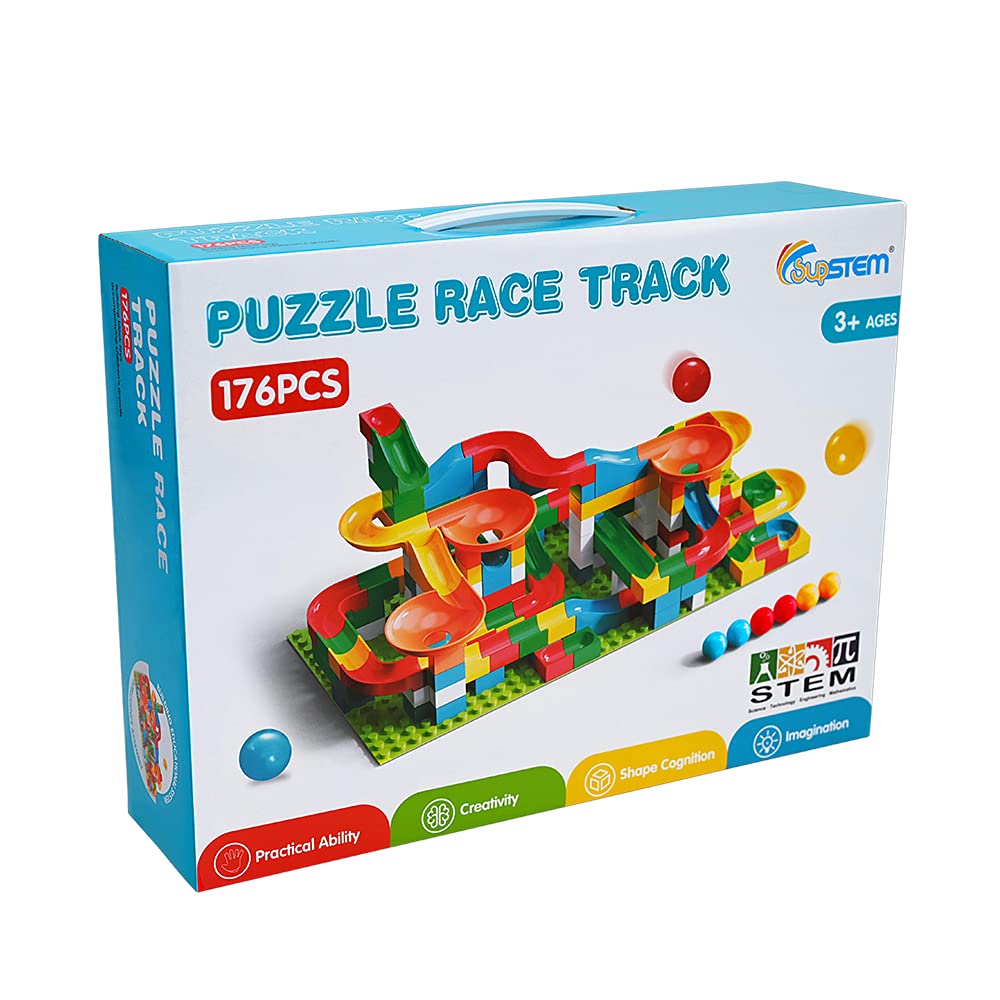Marble Run,176 Pcs Marble Run Building Blocks, Kids Marble Run Race Track,STEM Learning Toys,Classic Marble Track for Boys Girls Toddler Age 3,4,5,6,7,8