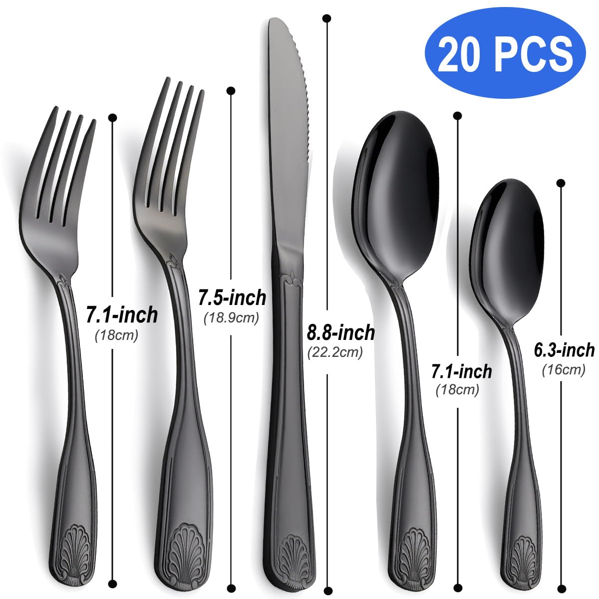 20-Piece Matte Black Flatware Set for 4