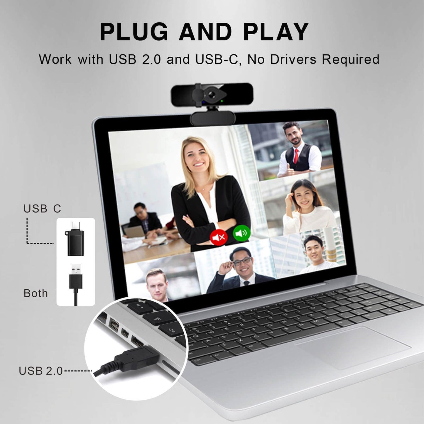 2K Ultra HD Webcam with Microphone & Privacy Cover