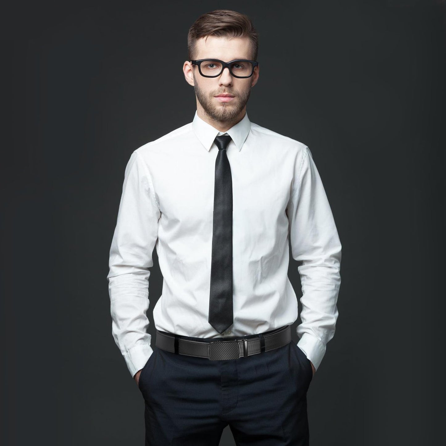 Men's Leather Ratchet Dress Belt with Click Buckle