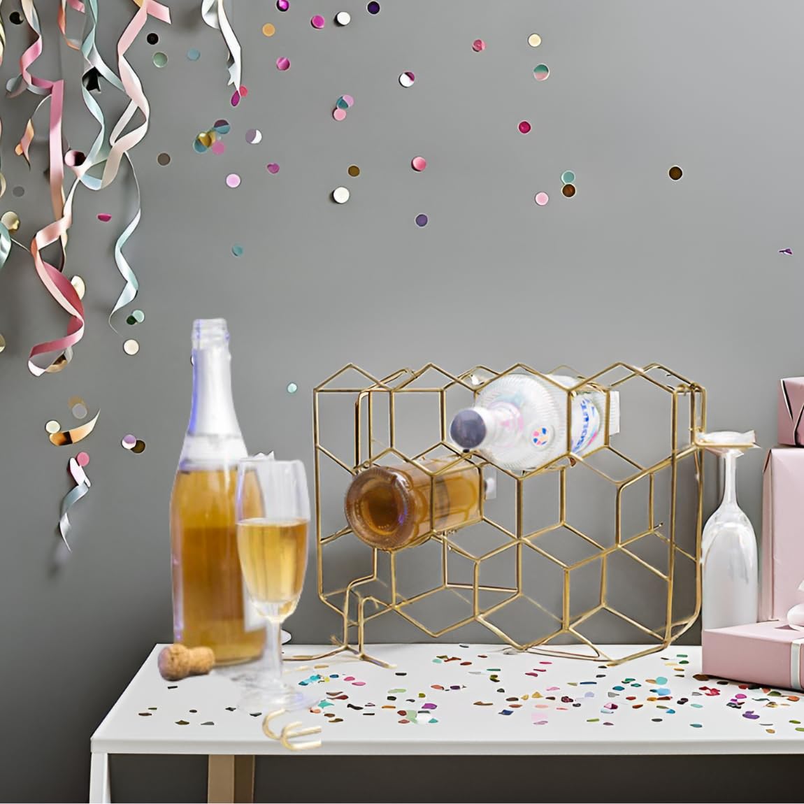 14-Bottle Metal Wine Rack with Glass Holders