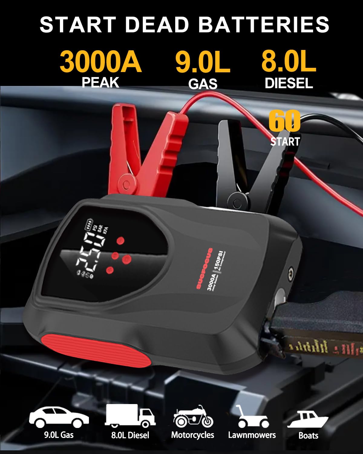 SUCFOCUS 3000A Jump Starter with Air Compressor