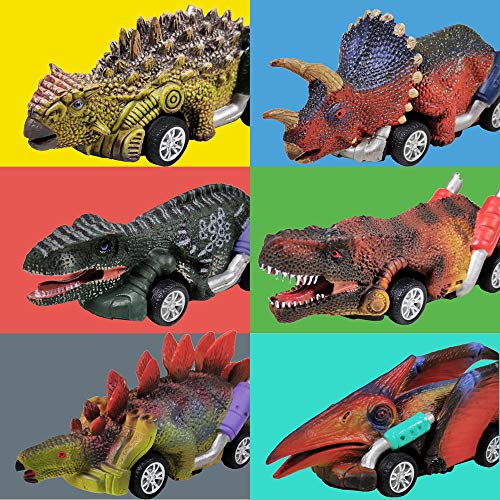 DINOBROS 6-Pack Dinosaur Pull Back Toy Cars