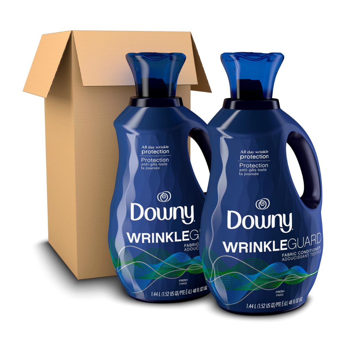 2 Pack Downy WrinkleGuard Fabric Softener, Fresh, 96 Loads Total.