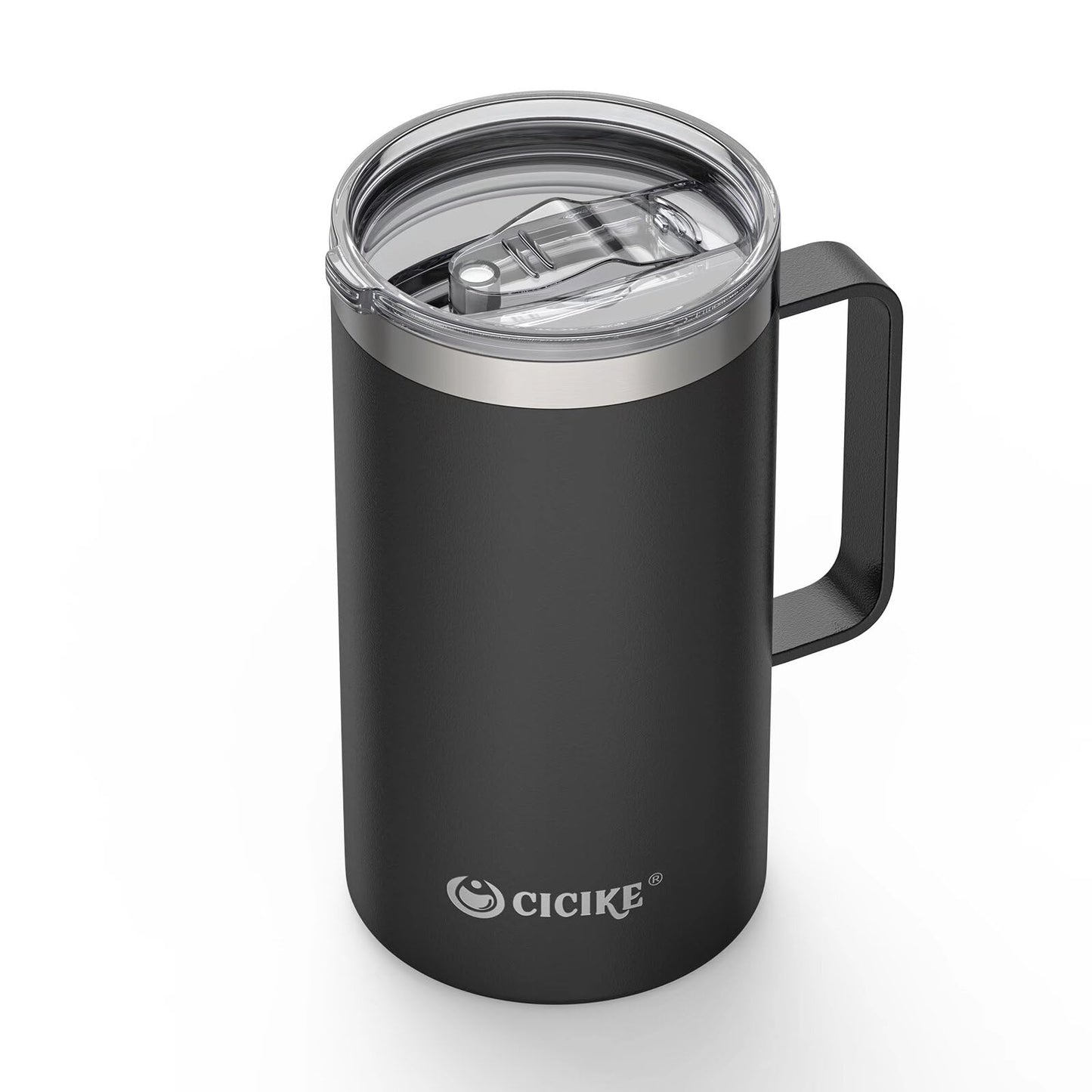 cicike 24oz. Travel Mug with Handle and Lid, Insulated Coffee Mug, Stainless Steel Coffee Mug, Camping Gift for Men and Women, Keep Cold for 9 Hours and Hot for 3