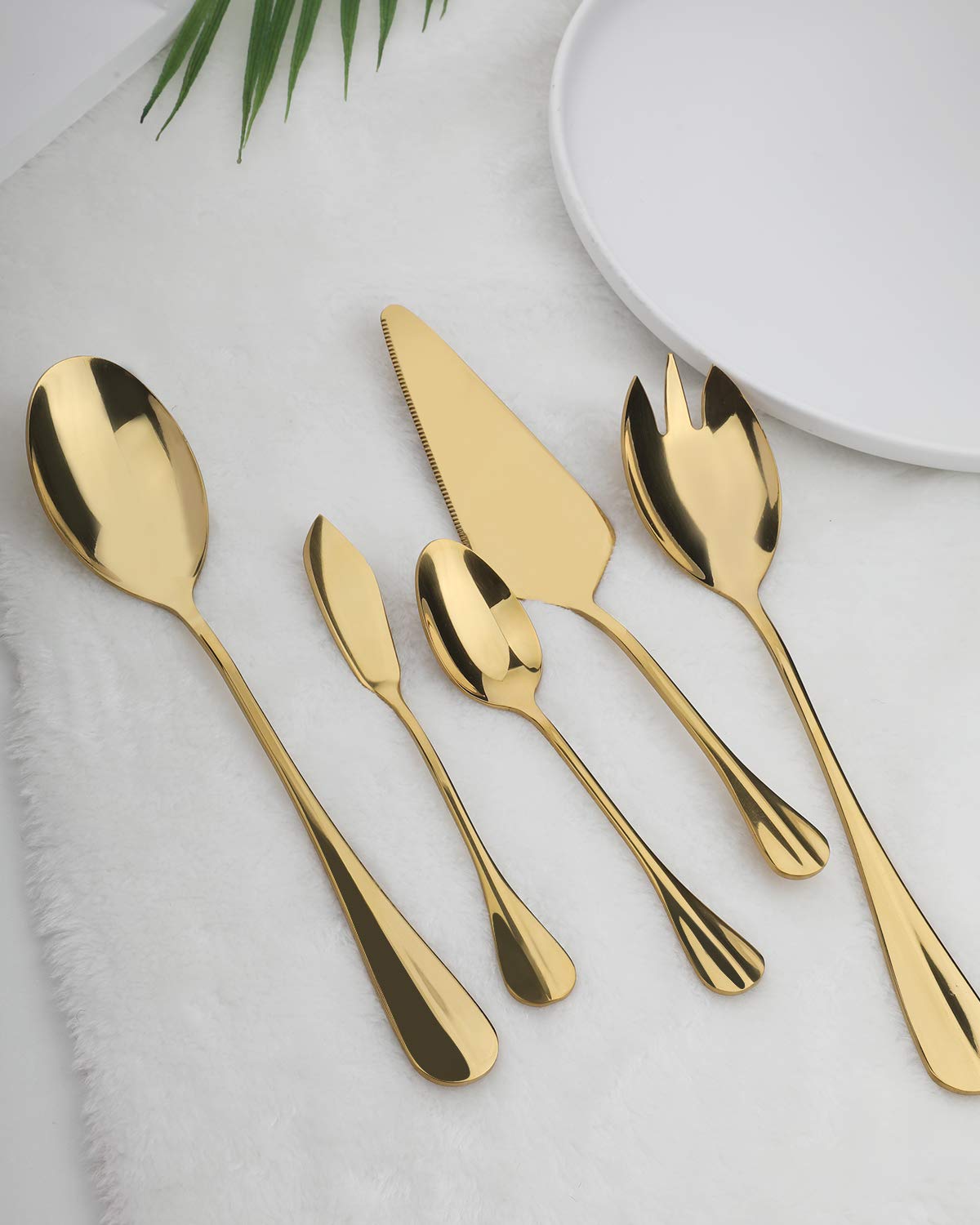 Gold Silverware Flatware Set, HF HOFTEN 45-Piece Stainless Steel Durable Cutlery Serving Set, Service for 8, Modern Elegant Design for Home/Hotel/Restaurant, Mirror Polished & Dishwasher Safe