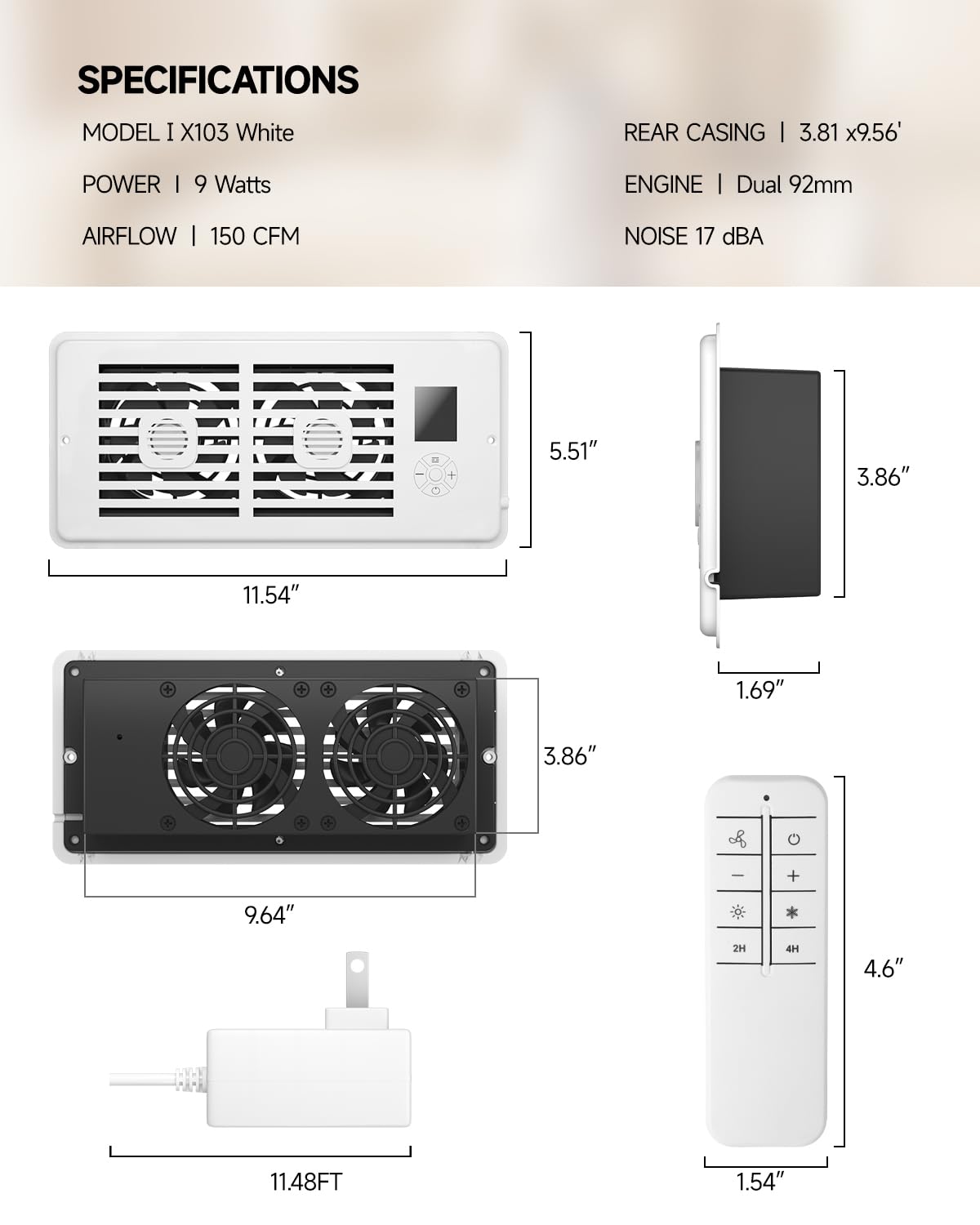 KLYRO 10-Speed Register Booster Fan with Remote