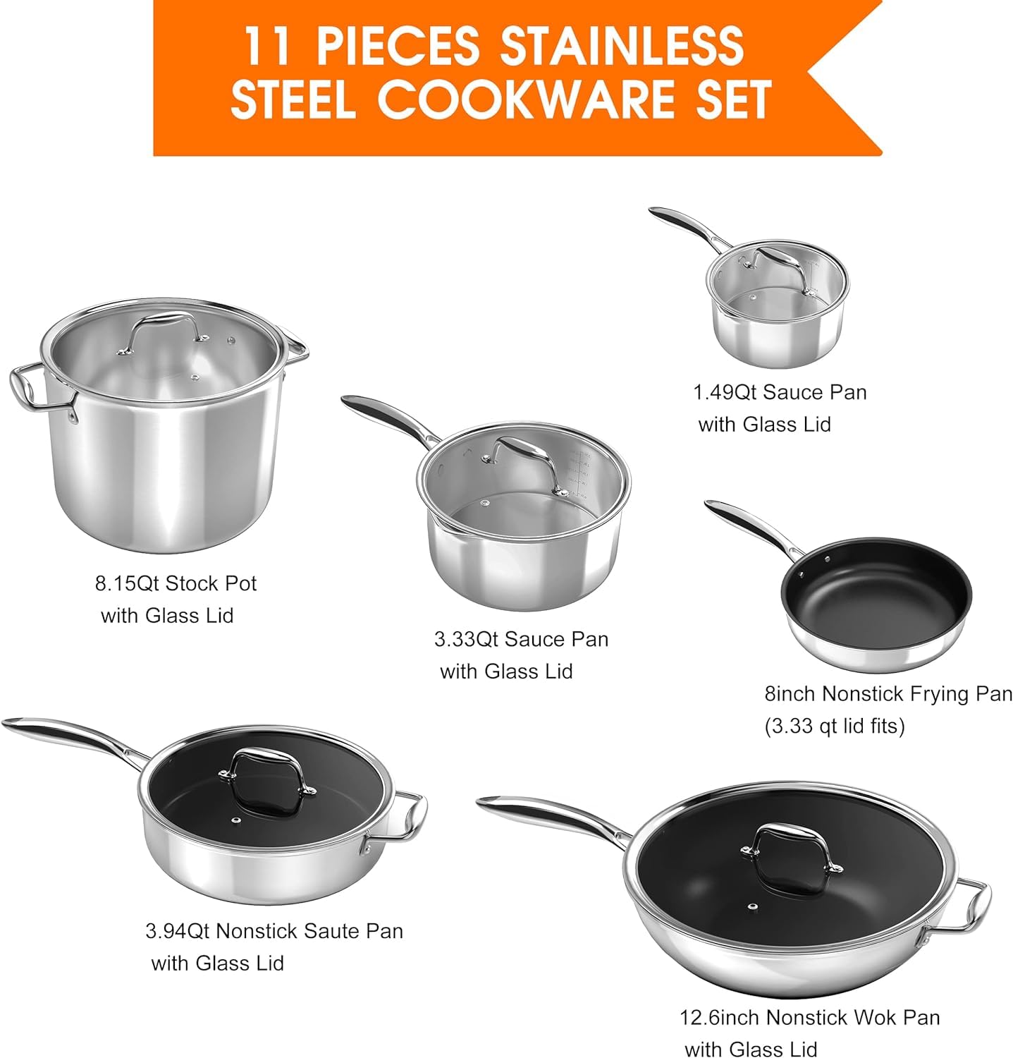 imarku 11-Piece Nonstick Cookware Set with Lids