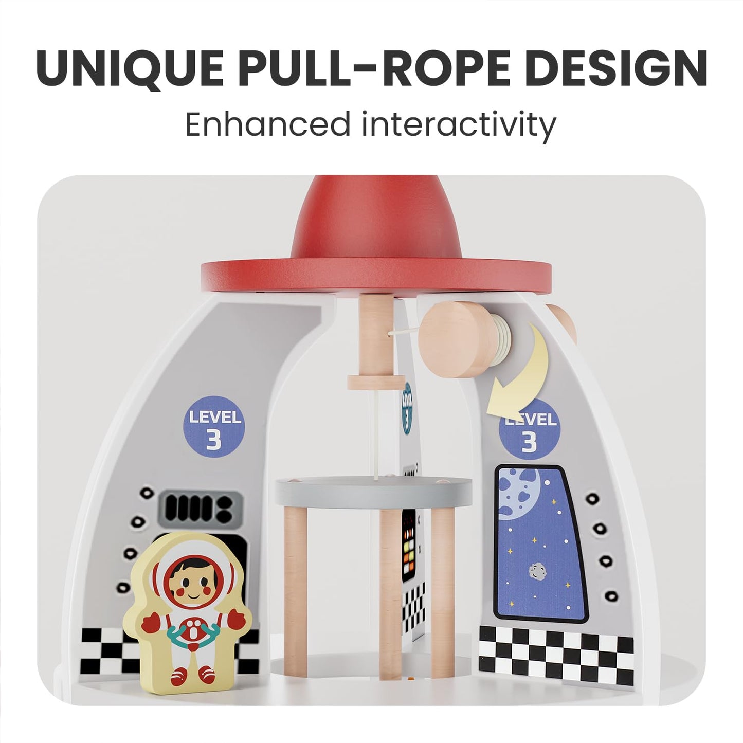 Wooden Space Rocket Playset with Moving Crane