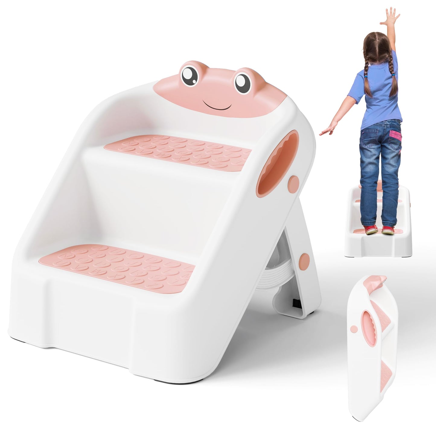 Foldable Frog Step Stool for Toddlers, Pink