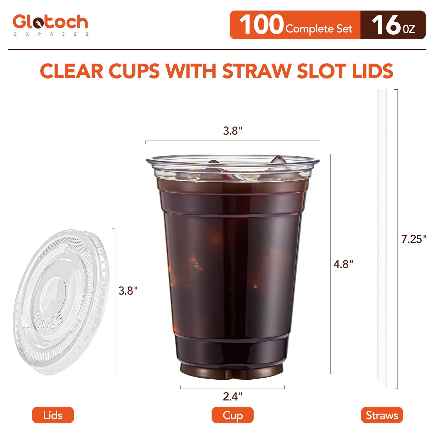 100 Pack Disposable Iced Coffee Cups with Lids