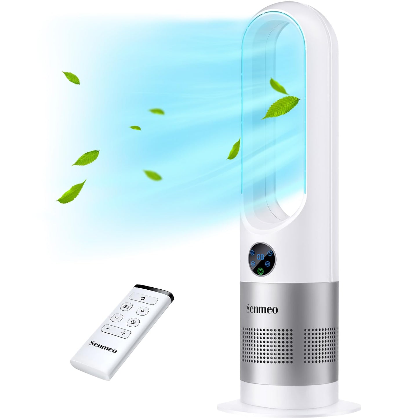 Senmeo Bladeless Fan, 26" Bladeless Tower Fan with Remote, 8 Speeds, 90ยฐ Oscillation, 9 Hour Timer, Large LED Display with Auto Off, Easy to Clean, Standing Floor Fan for Bedroom, Home, Office