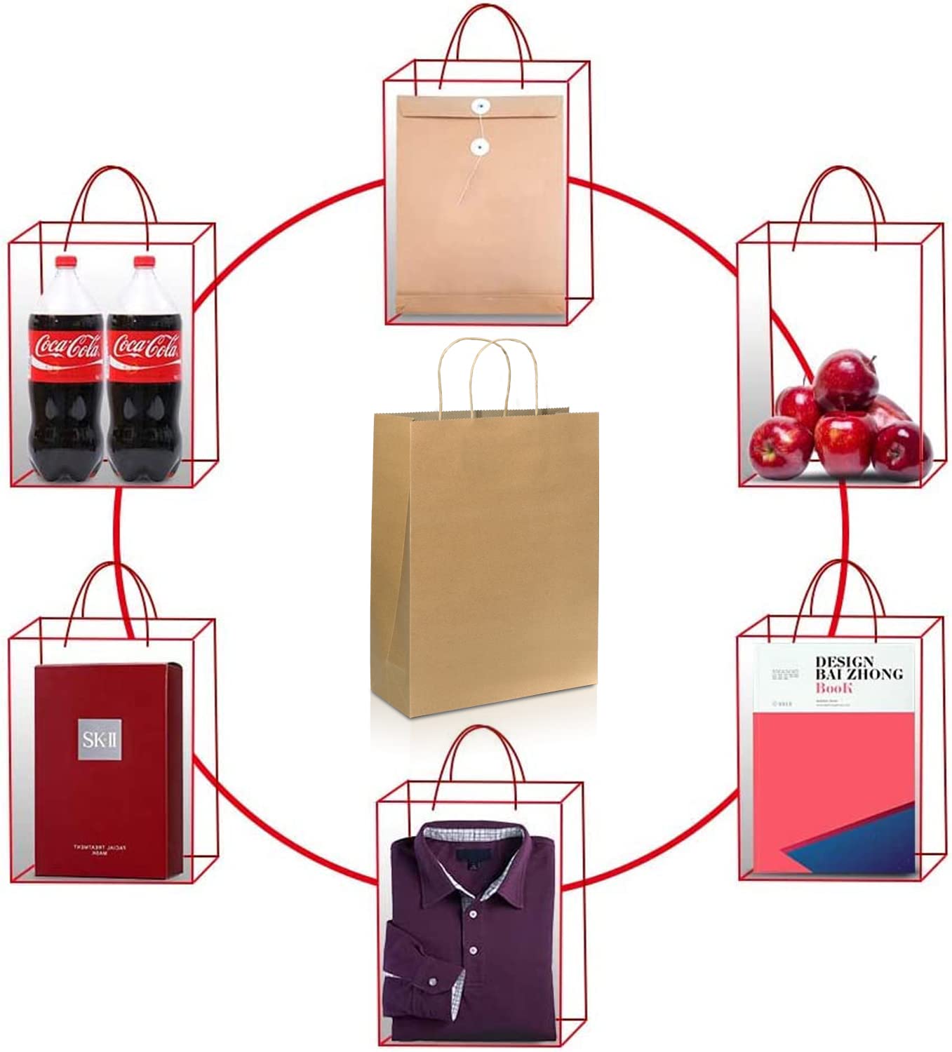 Brown Kraft Paper Gift Bags with Handles, 100 Pcs