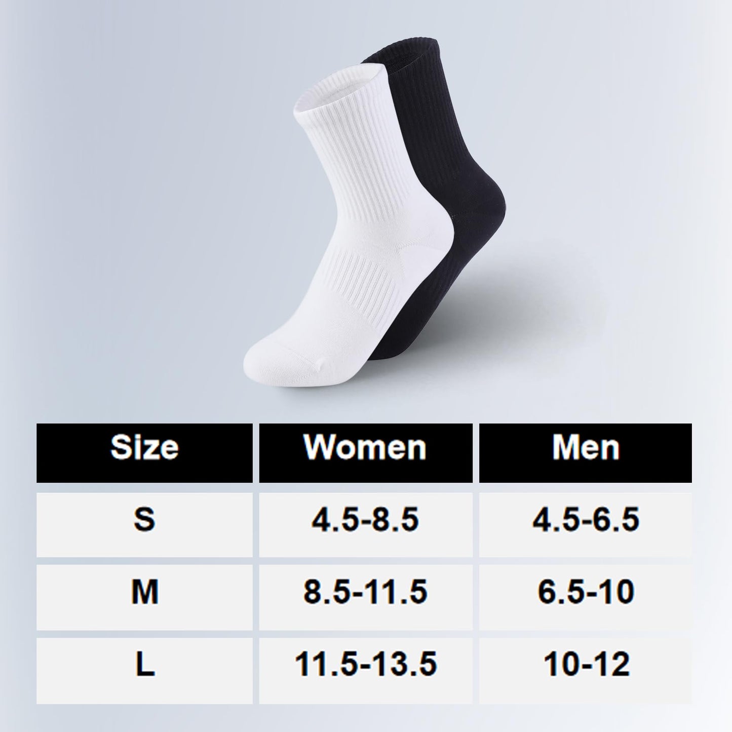 TikMox Athletic Running Socks with Arch Compression, Cotton Cushioned Crew Socks for a Secure Fit, White Black for Men & Women(3-6 pairs)