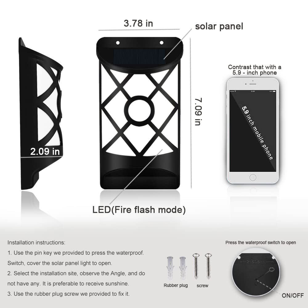 Solar Flame Lights Outdoor Waterproof Flickering LED